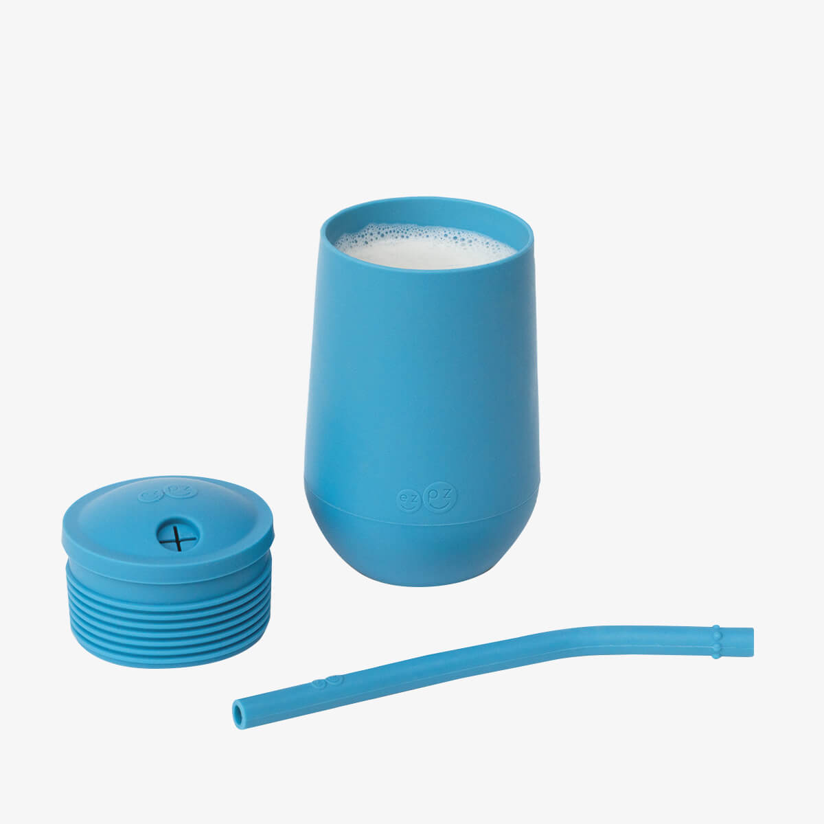 Happy Cup and Straw in Blue / Silicone Cup with Lid and Straw for Toddlers by ezpz  #color_blue