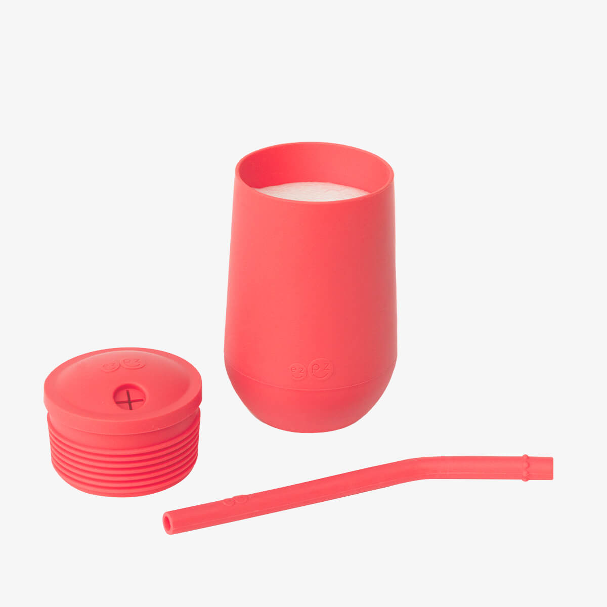 Happy Cup and Straw in Coral / Silicone Cup with Lid and Straw for Toddlers by ezpz #color_coral