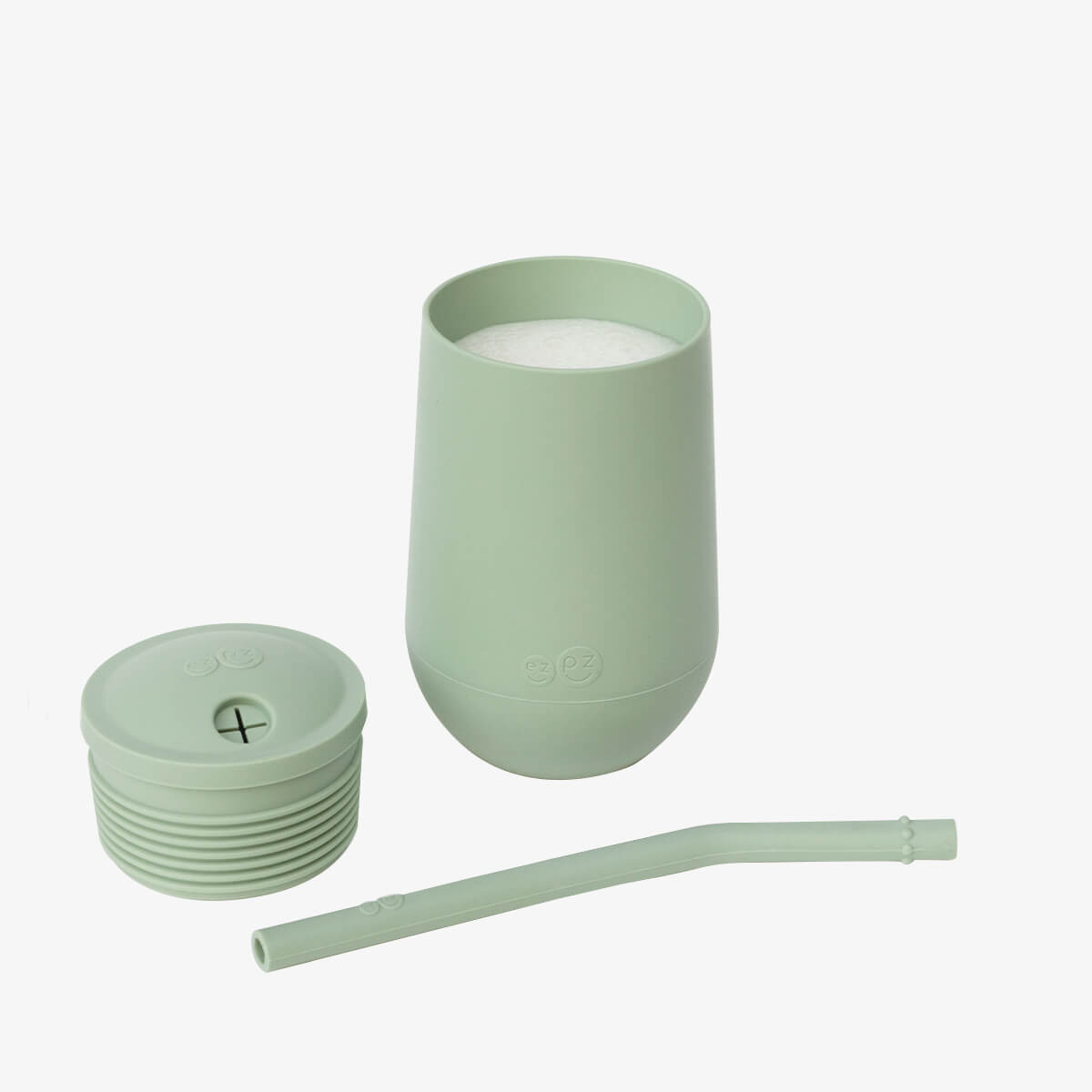 Happy Cup and Straw in Sage / Silicone Cup with Lid and Straw for Toddlers by ezpz #color_sage