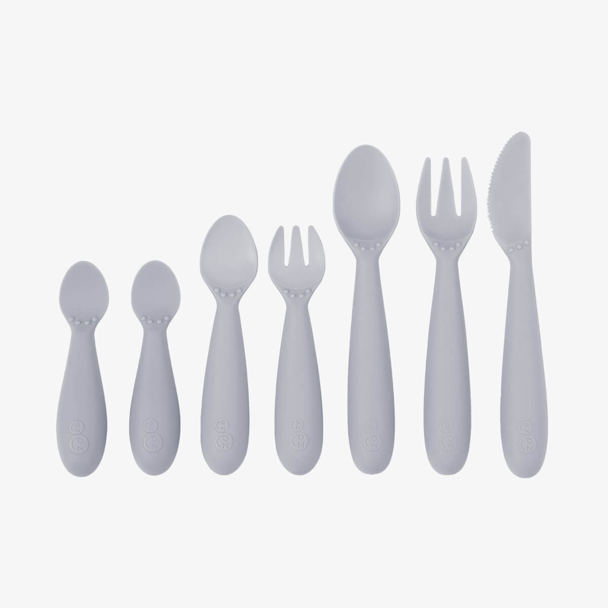 ezpz Developmental Utensil Set in Pewter #color_pewter