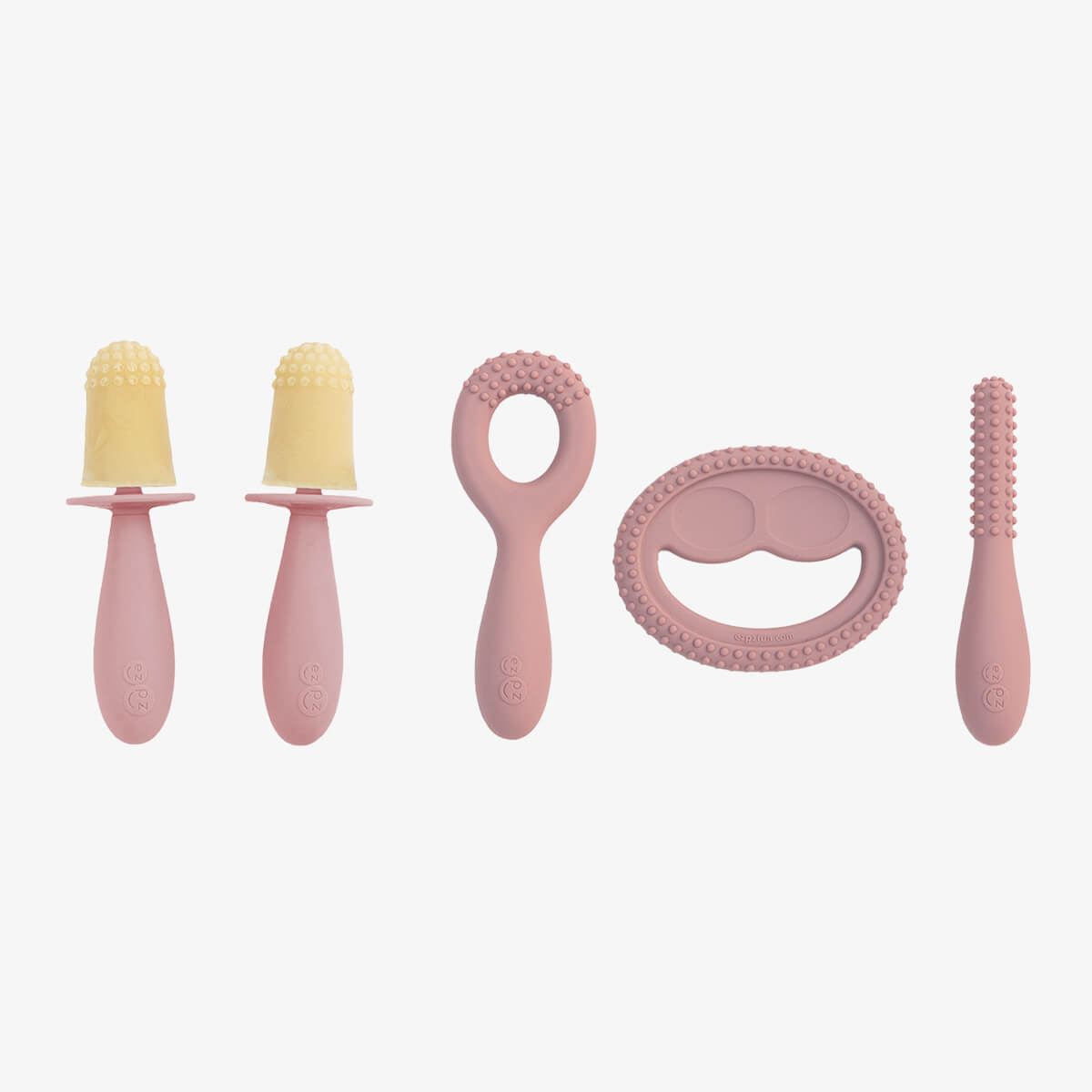 Pre-feeding set by ezpz in blush pink includes the tiny pops and oral development tools (silicone teethers) #color_blush
