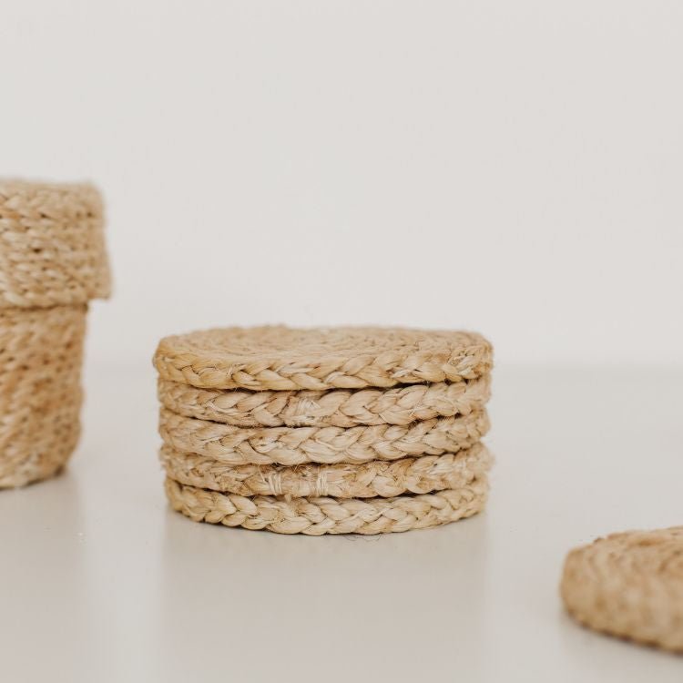 Handwoven Jute Round Coasters (Set of 8)