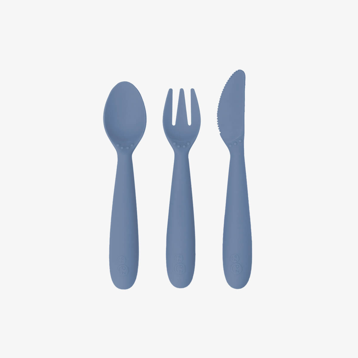 Happy Utensils in Indigo by ezpz / Silicone Spoon, Fork and Knife Set for Kids #color_indigo