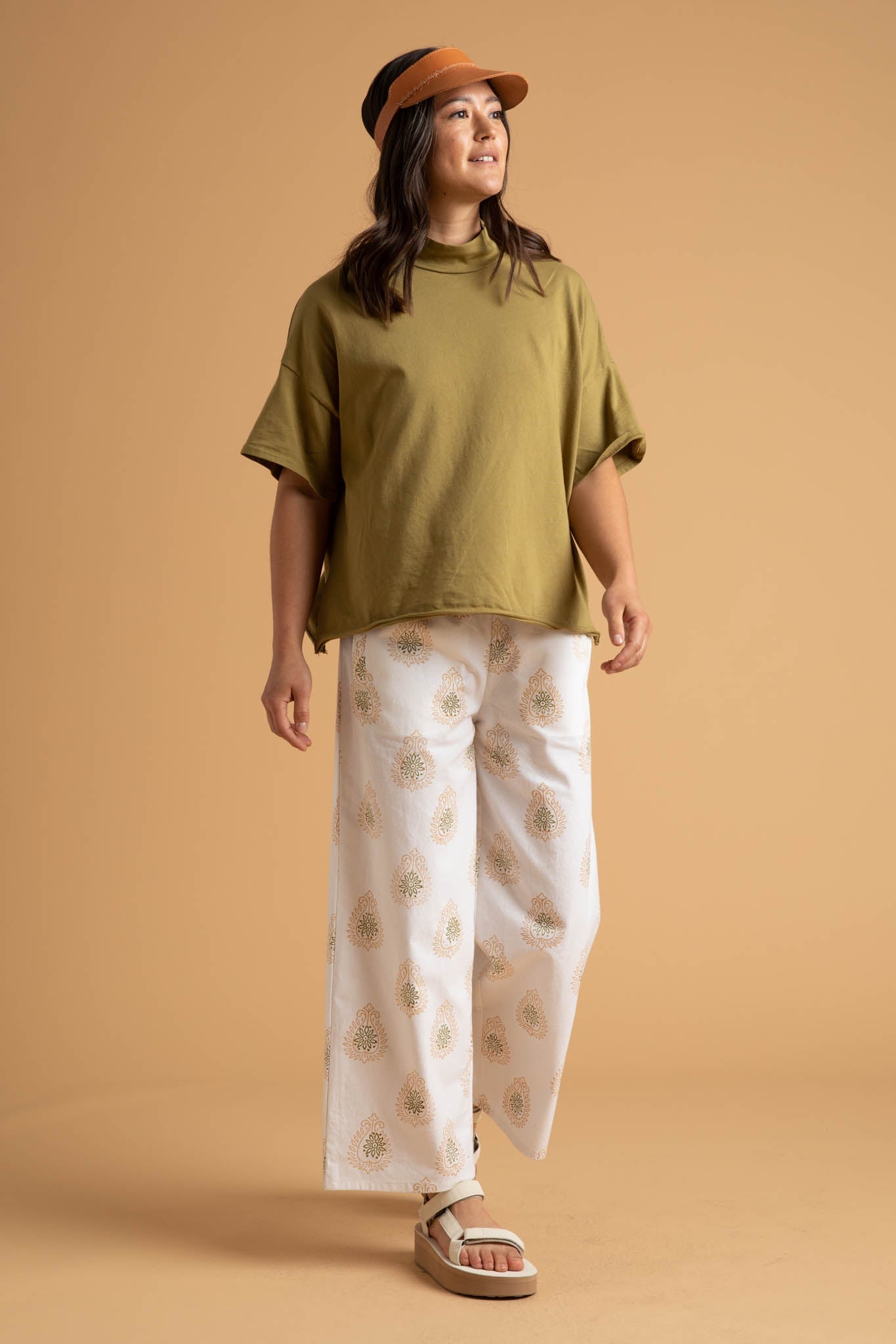 Mare Mock Neck Top - Olive Oil 3 - Front - Full