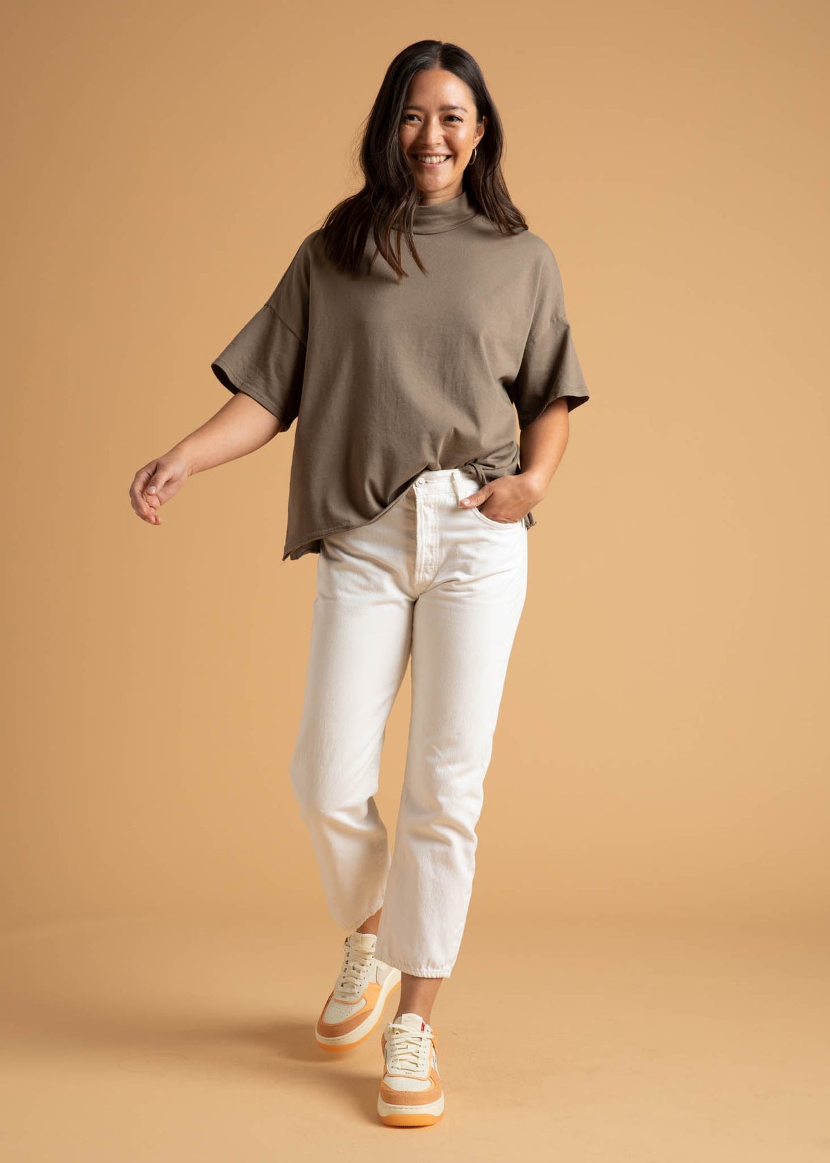 Mare Mock Neck Top (Warm Grey)