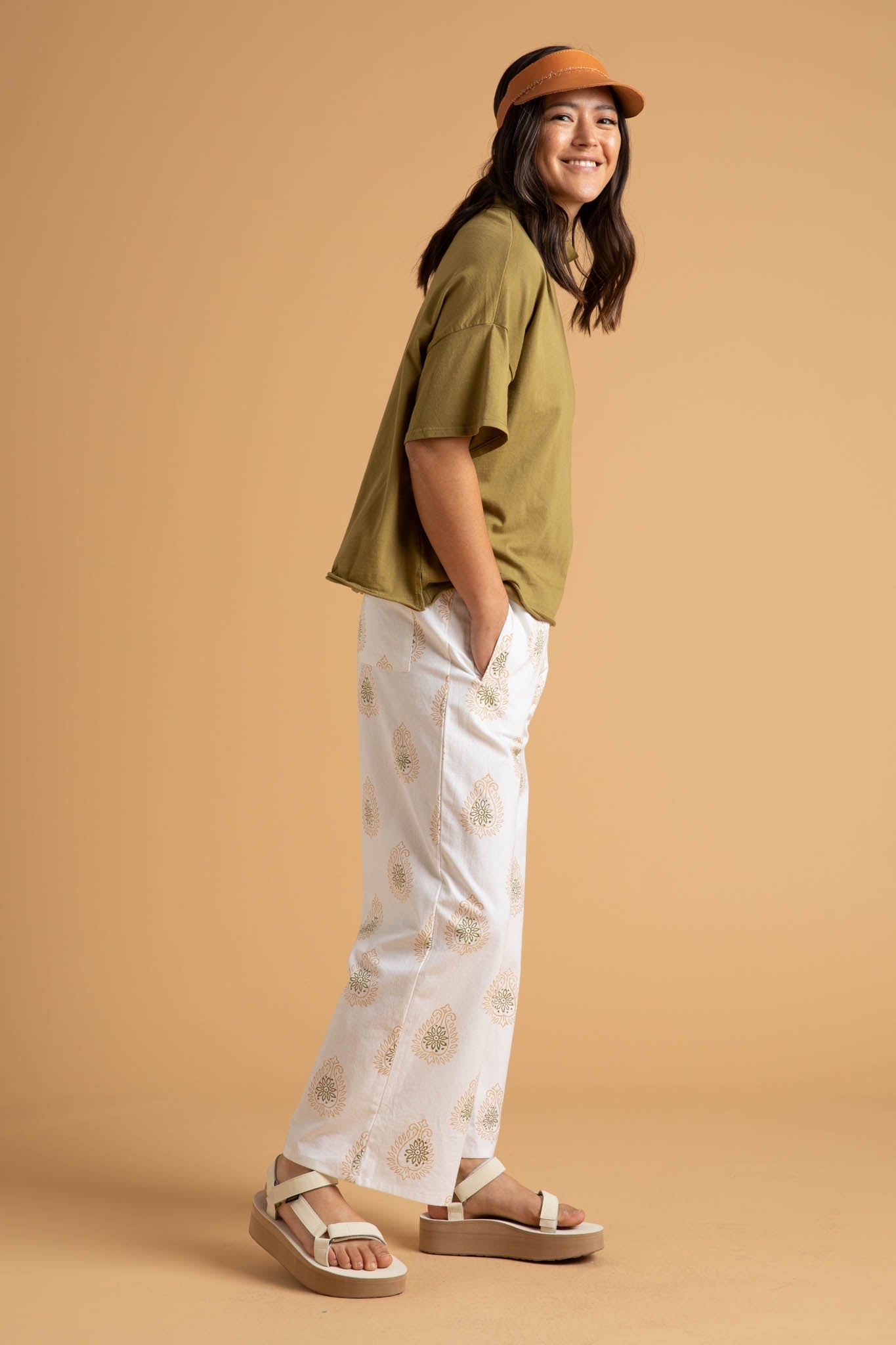 Mare Mock Neck Top - Olive Oil 13 - Full Side View