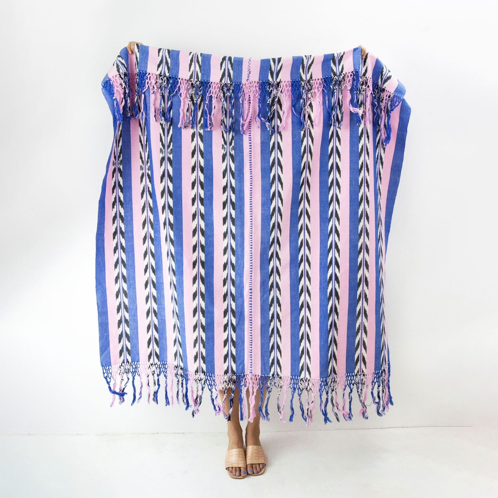 Palm Ikat Blanket (Blue & Pink)