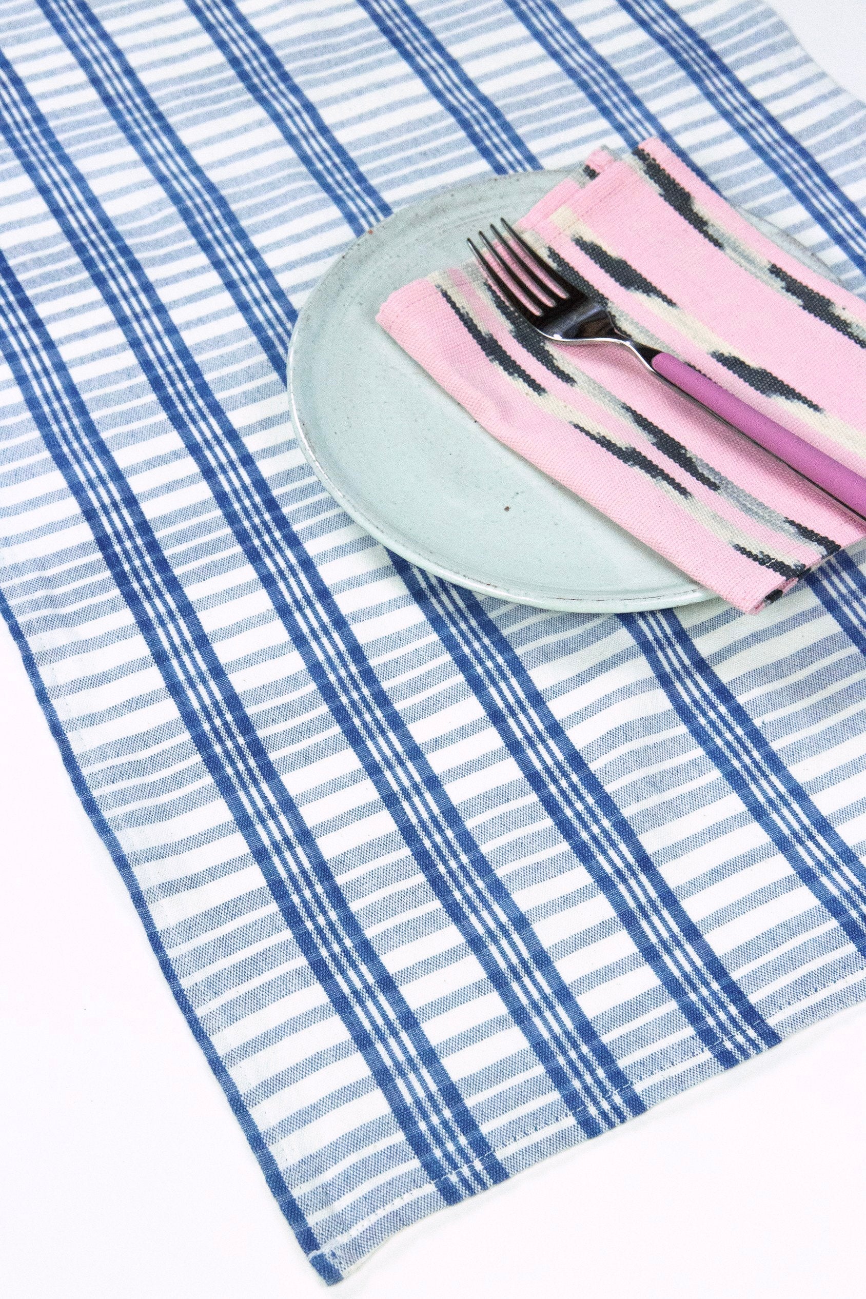 Coco Plaid Table Runner (Natural Indigo)
