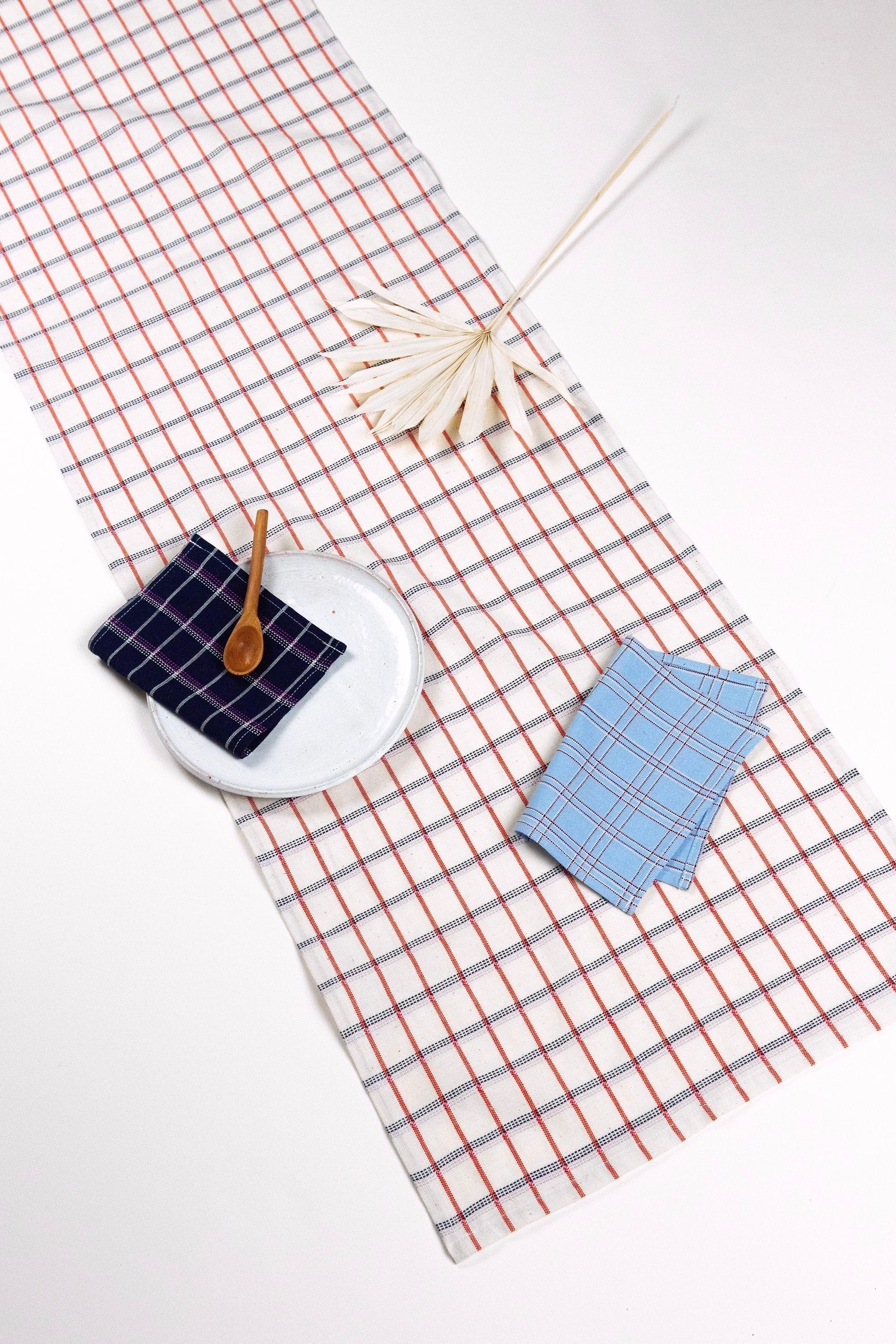 San Lucas Plaid Table Runner (White & Orange)
