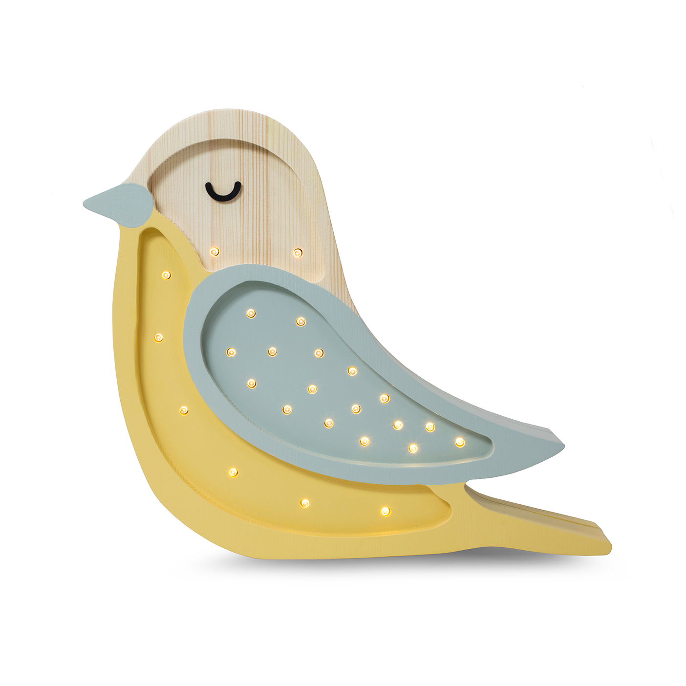 Bird Lamp Khaki Mustard by Little Lights – wooden kids night light in natural finish
