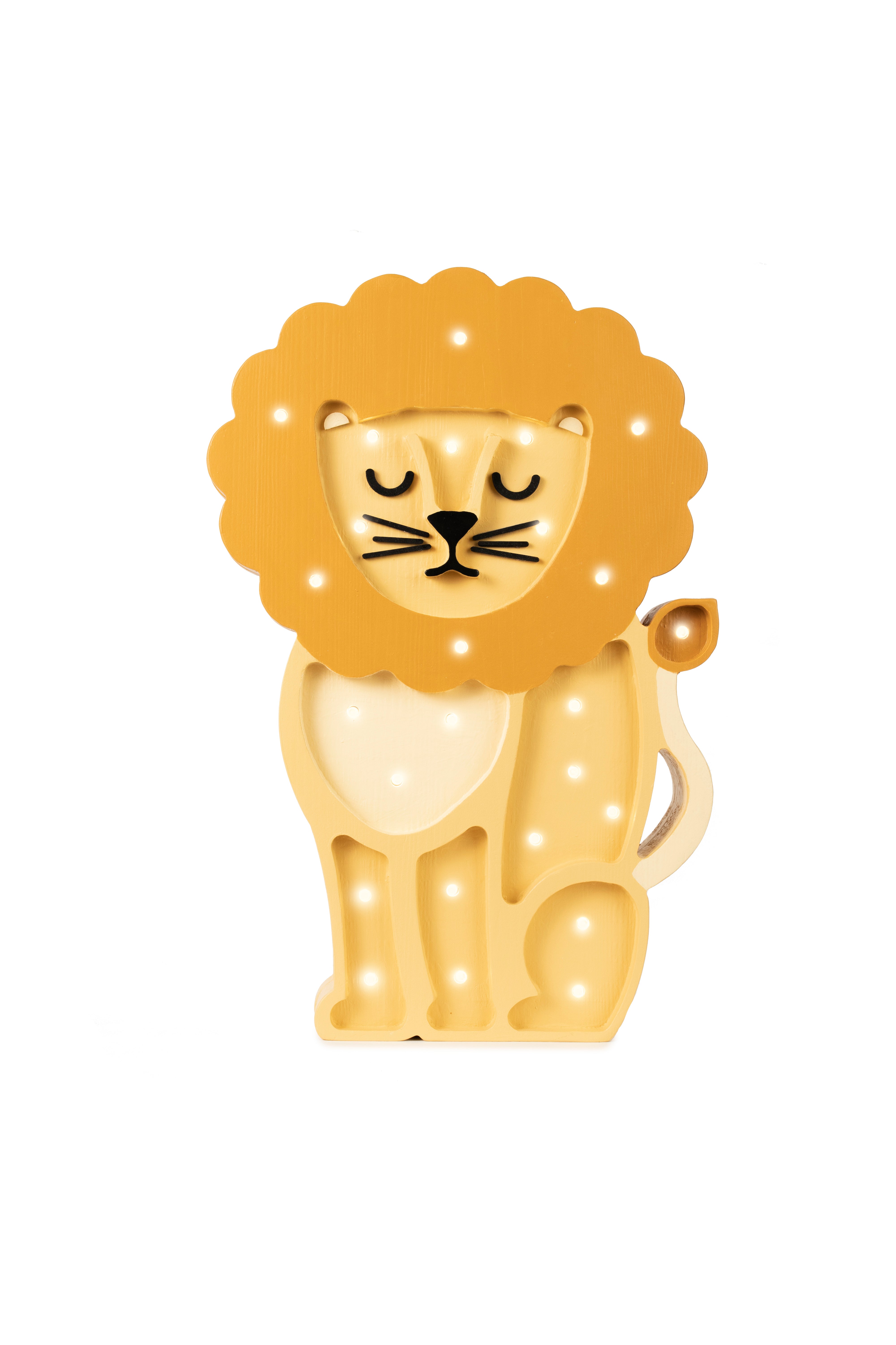 Little Lights Lion Lamp in African Yellow – handmade wooden nursery lamp, dimmable and remote-controlled