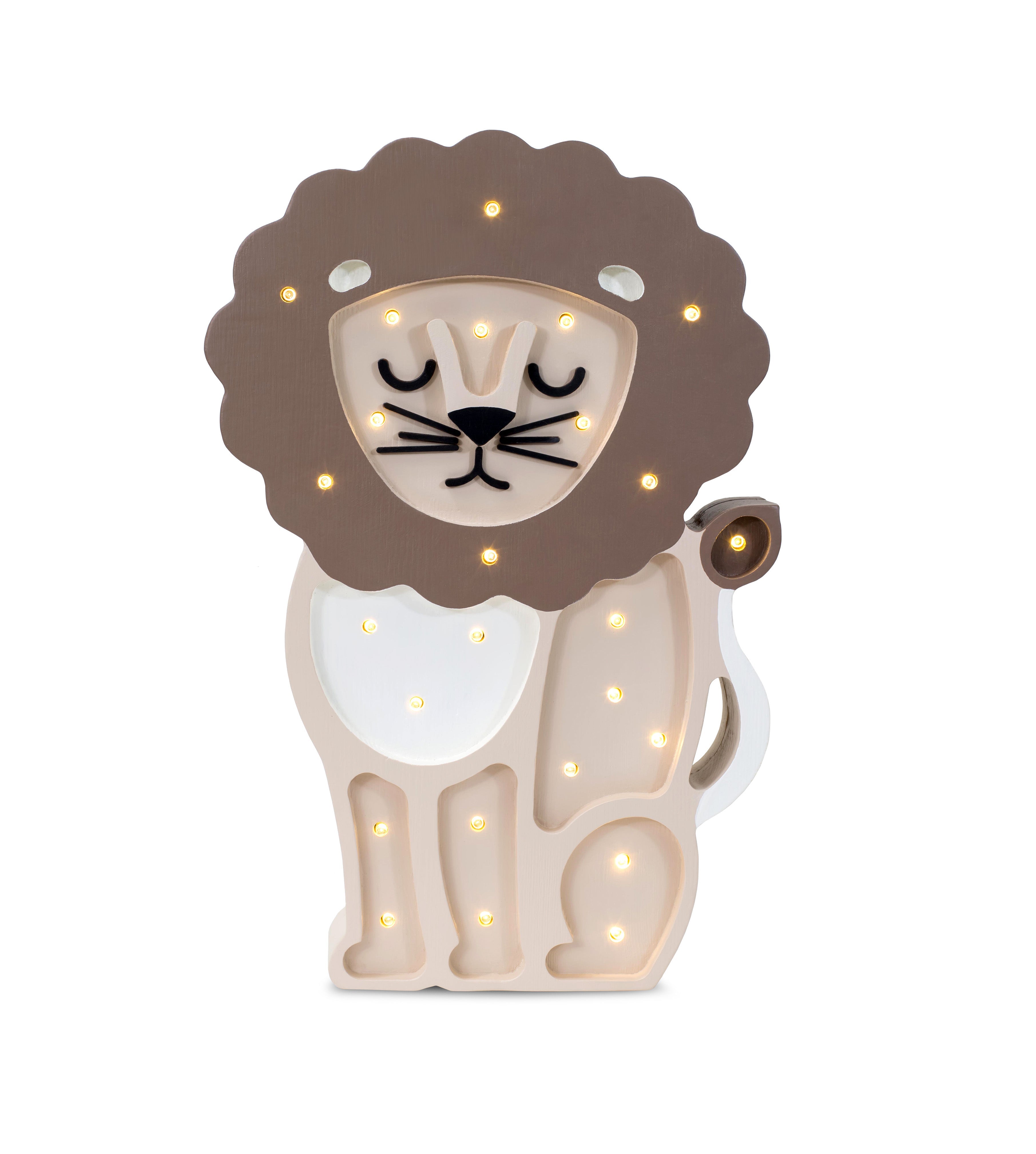 Little Lights Lion Lamp in Beige – handmade wooden nursery lamp, dimmable and remote-controlled