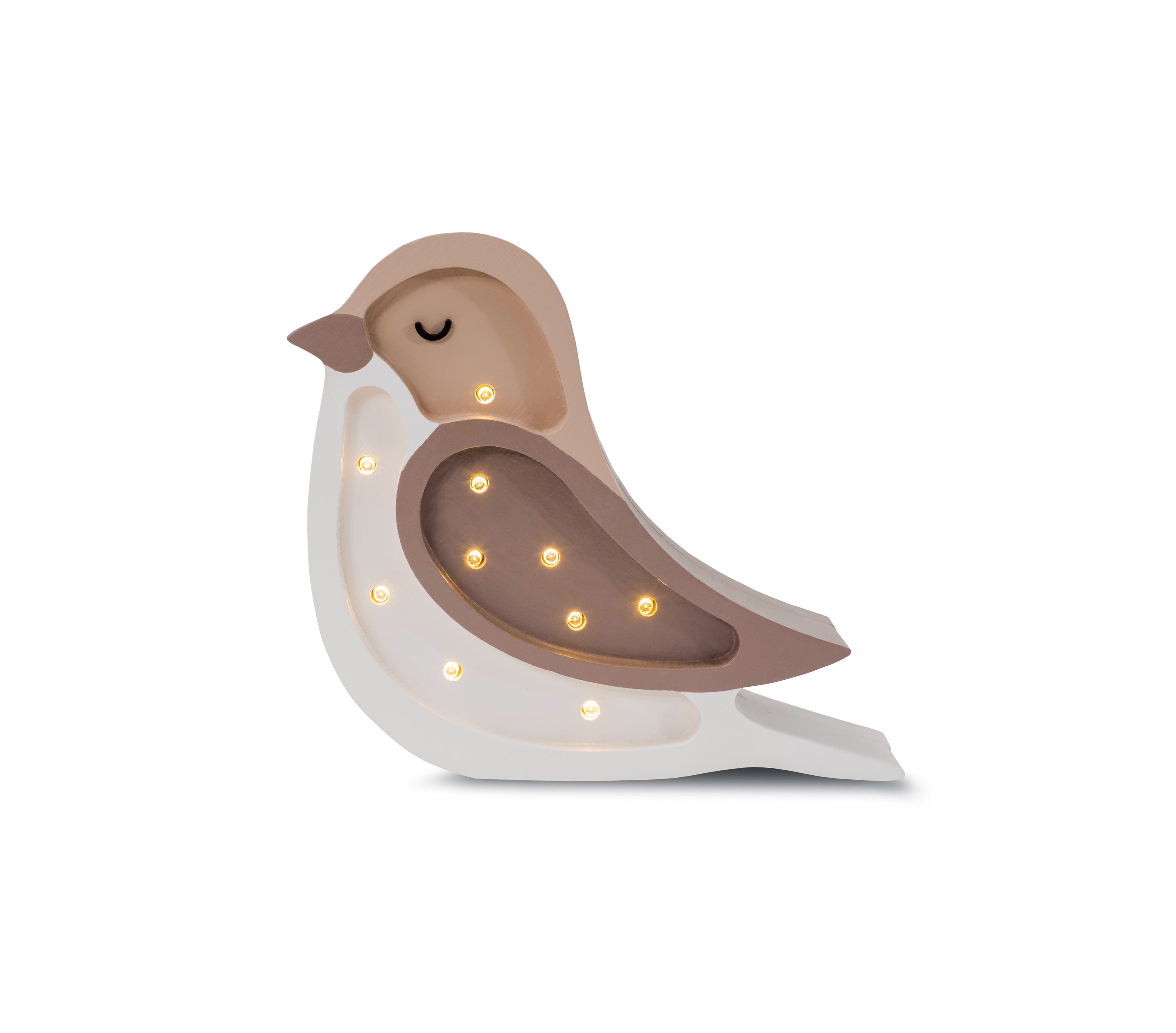 Little Lights Mini Bird Lamp in Coffee Beige – handmade wooden night light