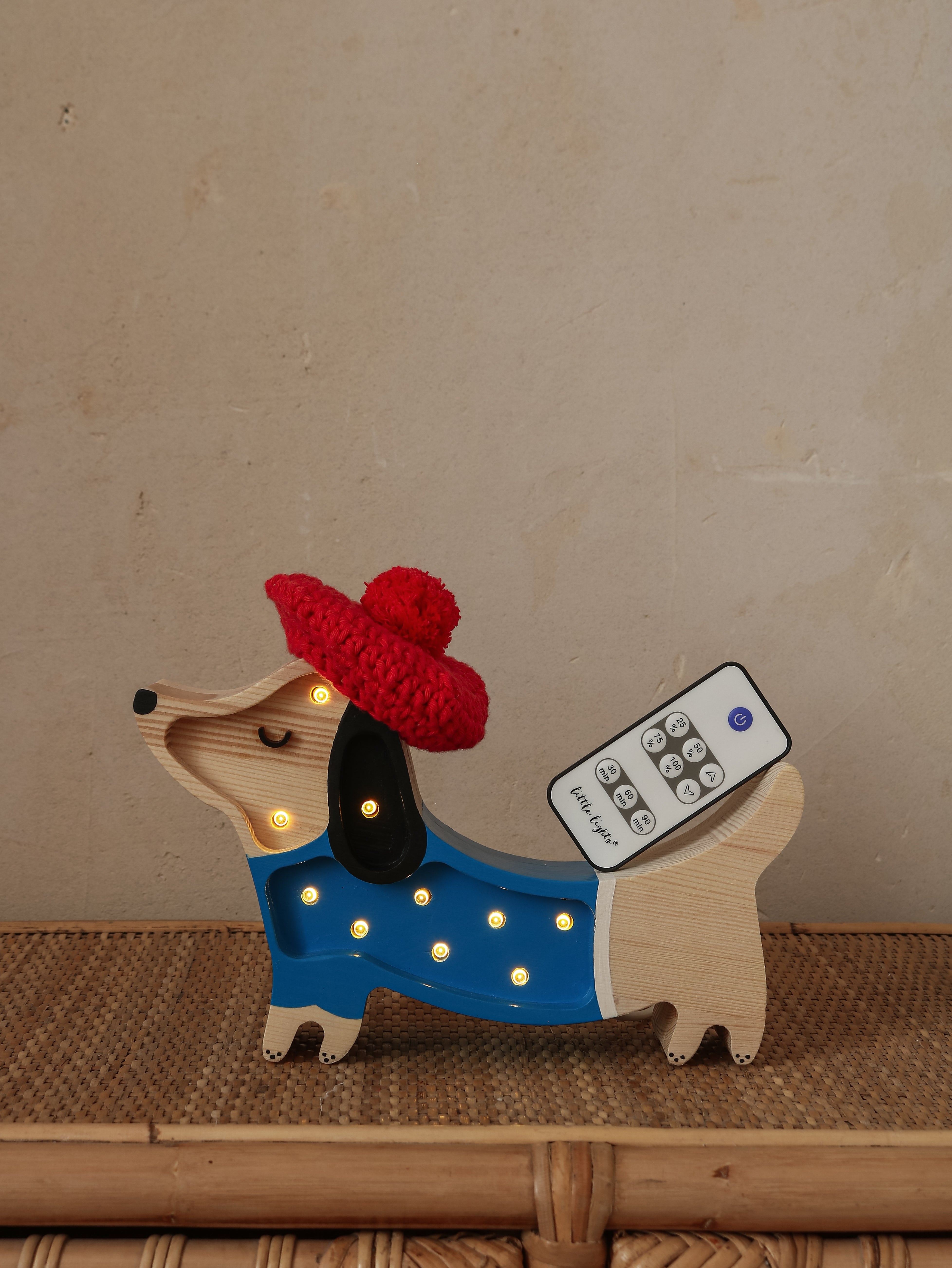 Little Lights Mini Puppy Lamp French Style — wooden LED night light for cozy baby and toddler bedrooms