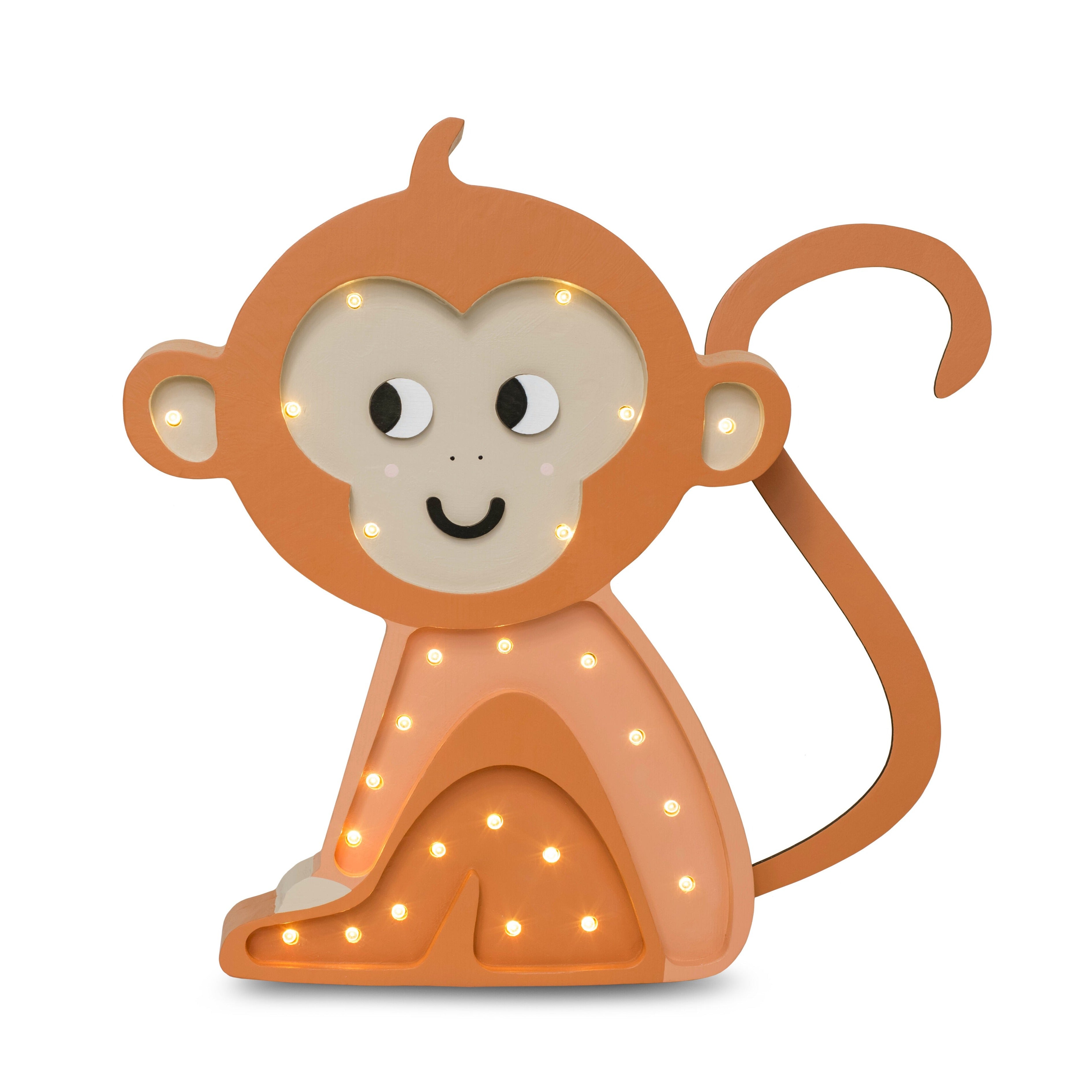 Little Lights Monkey Lamp in Tangerine Leaf — handmade wooden dimmable LED lamp with remote, bright and playful nursery gift