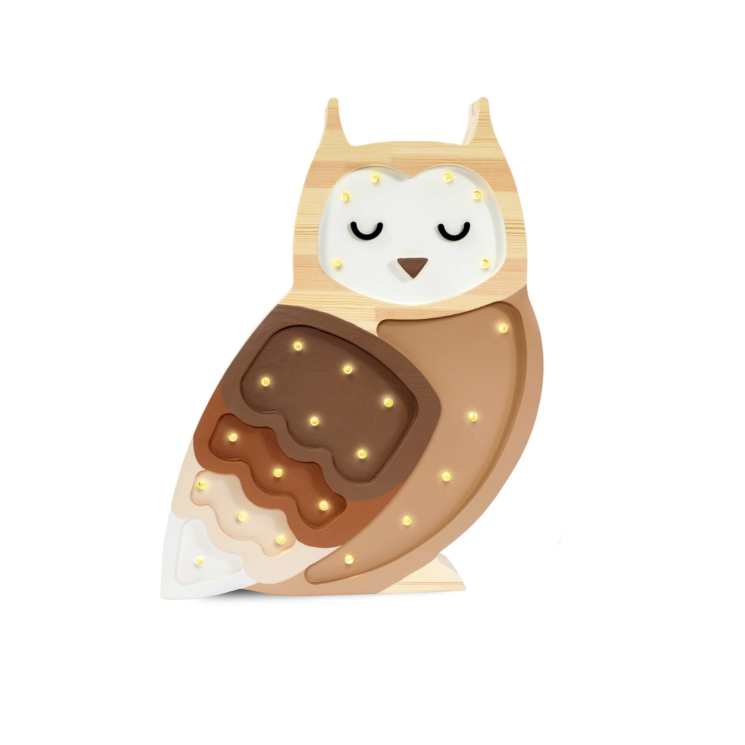 Little Lights Owl Lamp in Ombre Brown — handmade wooden dimmable LED lamp with remote, warm woodland nursery gift