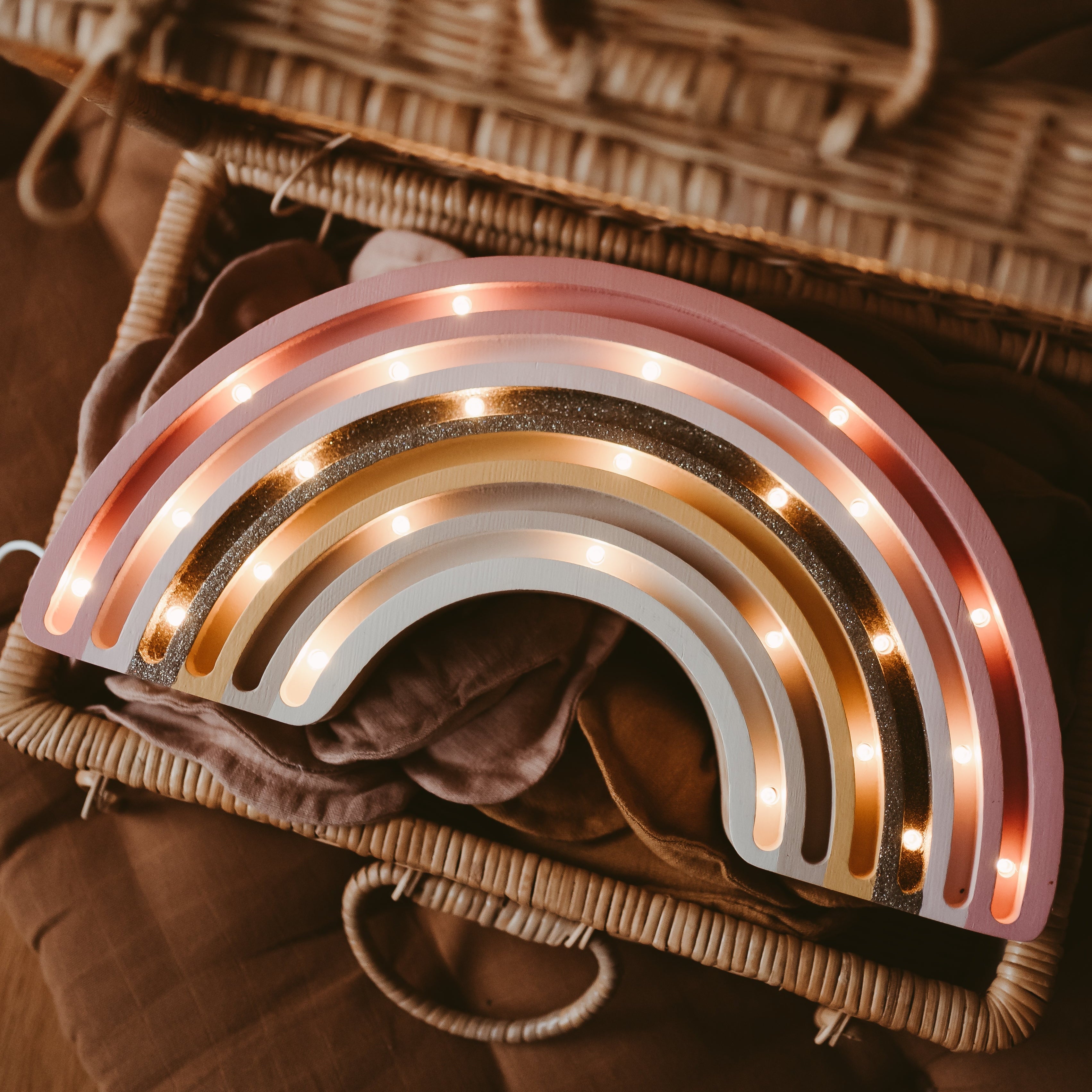 Golden Rose Rainbow Lamp – decorative night light handmade from wood for girls