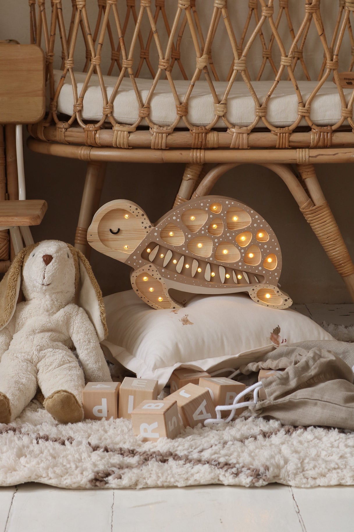 Wooden turtle night light in Sand Dune by Little Lights, LED dimmable with remote