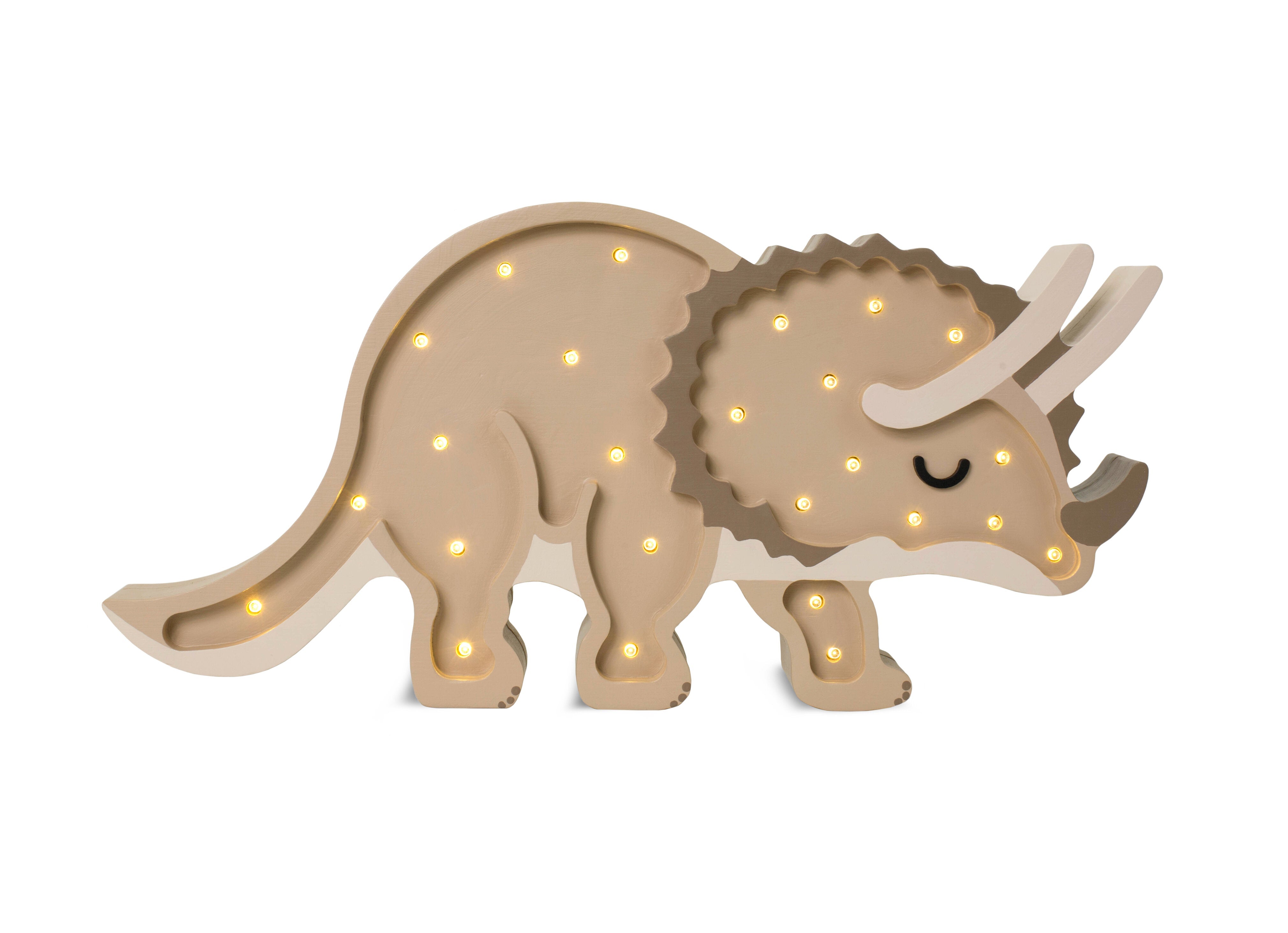 Little Lights Paleo Sand Triceratops Lamp, handmade wooden dimmable LED nursery lamp
