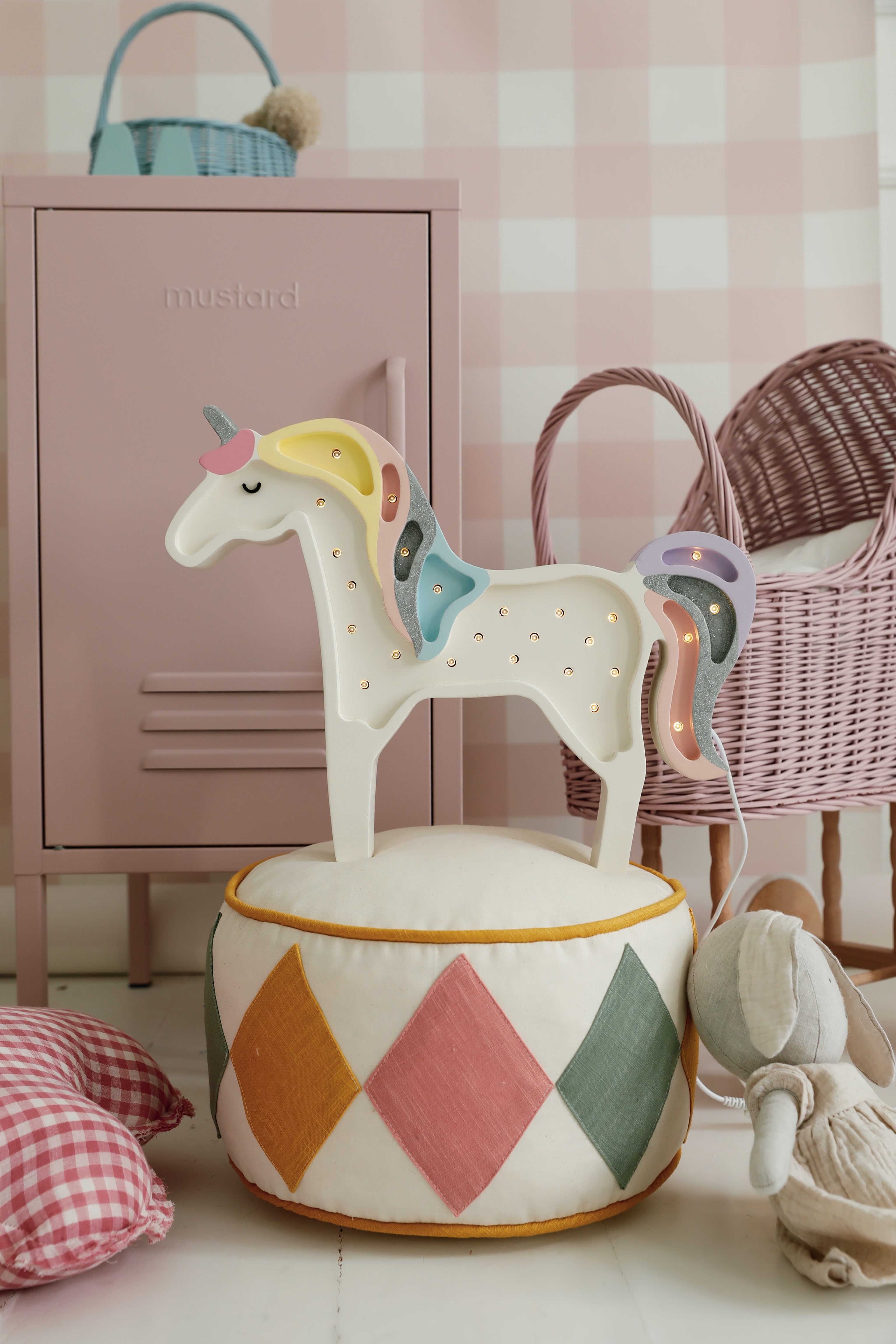 Wooden handmade Magic Rainbow unicorn lamp, soft LED nursery gift