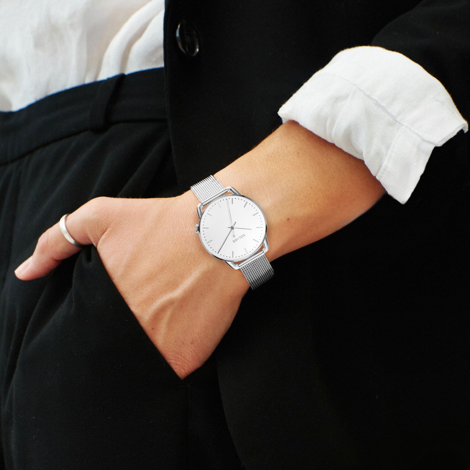 White + Silver Solar Curve Mini (Silver Mesh Metal)