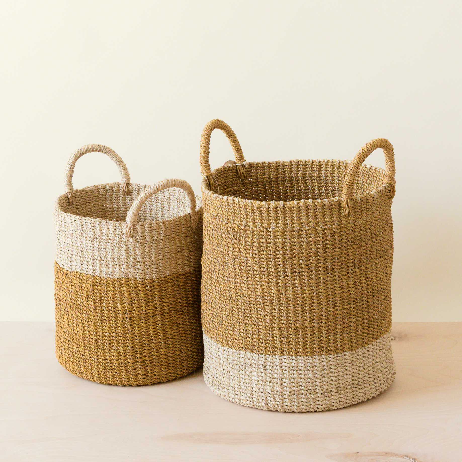 - Mustard Baskets with Handle, set of 2 - Cylinder Baskets | LIKHA - LIKHÂ