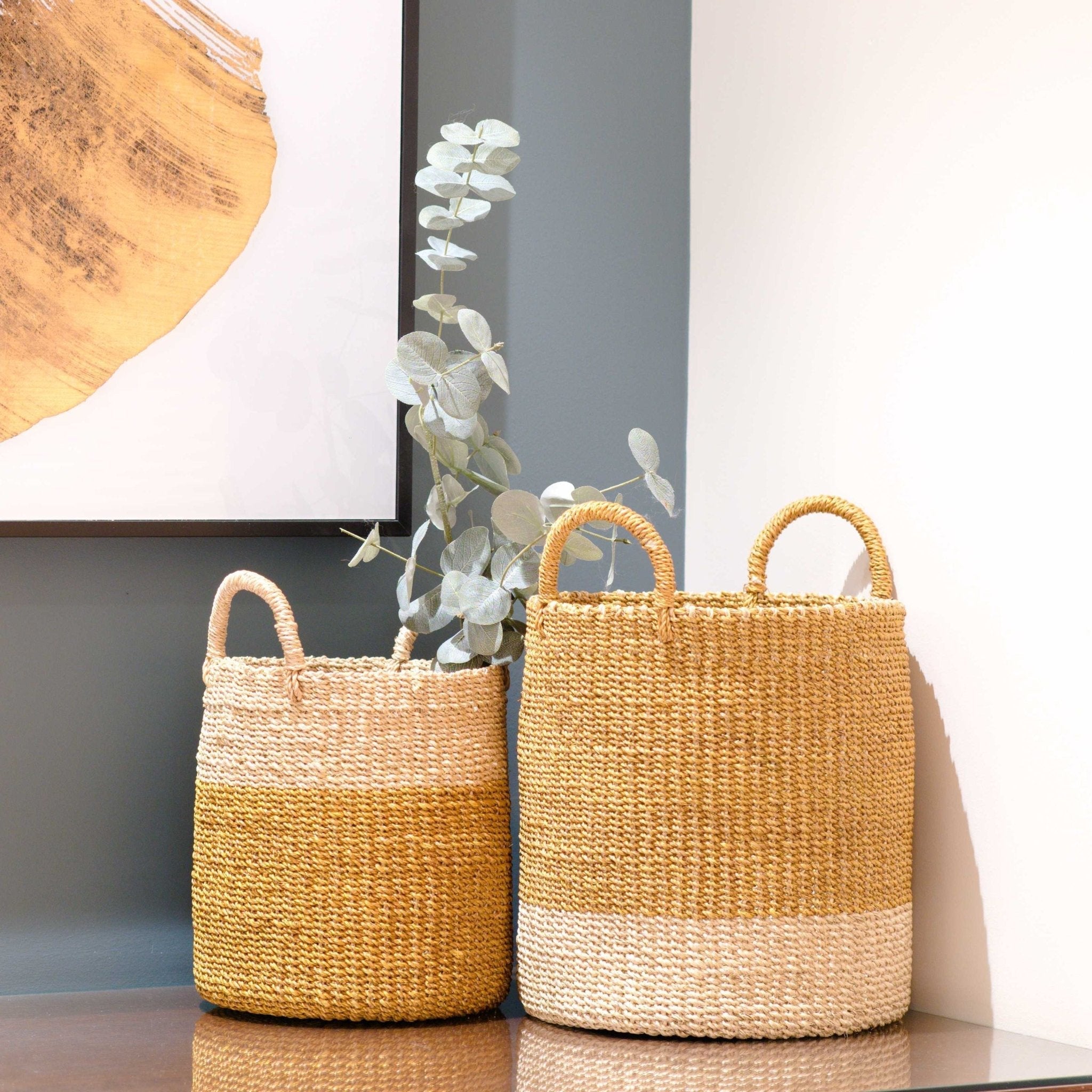  - Mustard Baskets with Handle, set of 2 - Cylinder Baskets | LIKHÂ - LIKHÂ