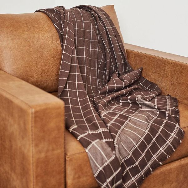 Treacle Check Pattern Organic Cotton Handloom Throw (Brown)