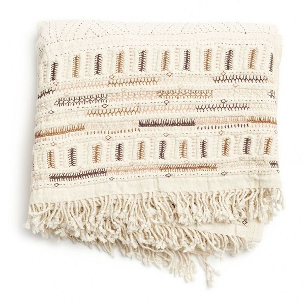 Unah Embroidered Handwoven Organic Cotton Throw (Brown)