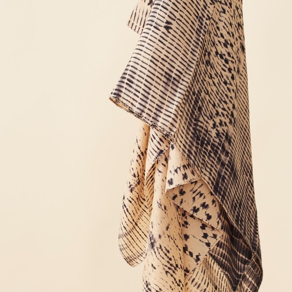 Tesu Black Gold Hand Crafted Shibori Silk Scarf