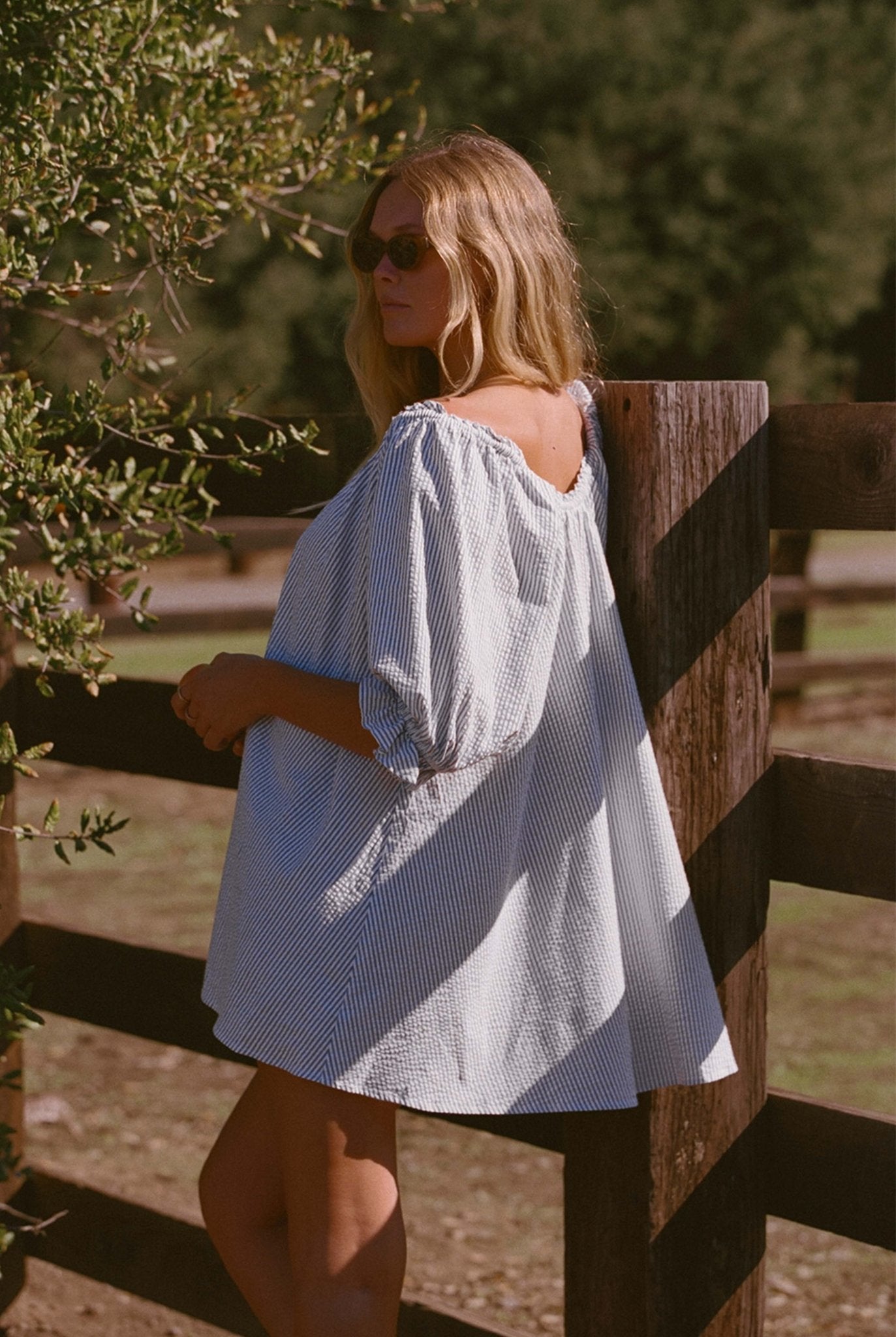 Portofino Seer Sucker Dress (Blue & White Pinstripe)