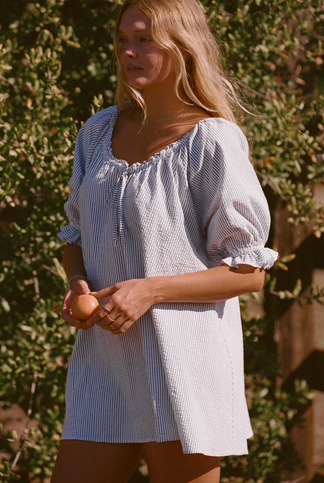 Portofino Seer Sucker Dress (Blue & White Pinstripe)