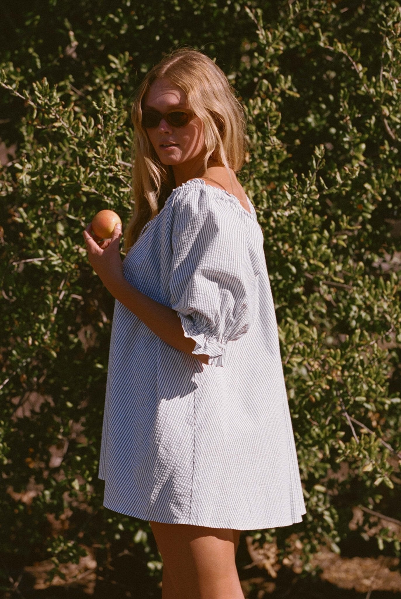 Portofino Seer Sucker Dress (Blue & White Pinstripe)