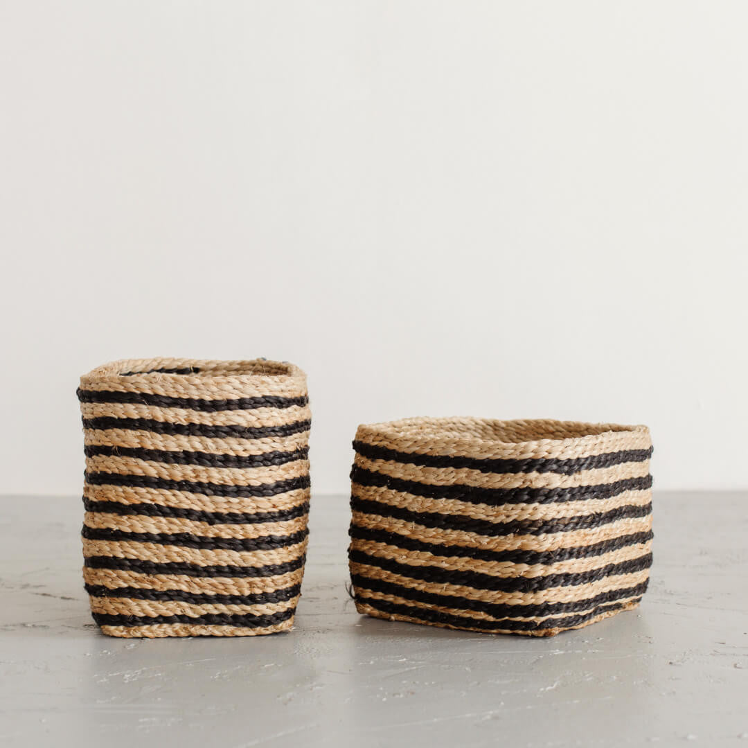 Small Square Jute Baskets (Stripes)