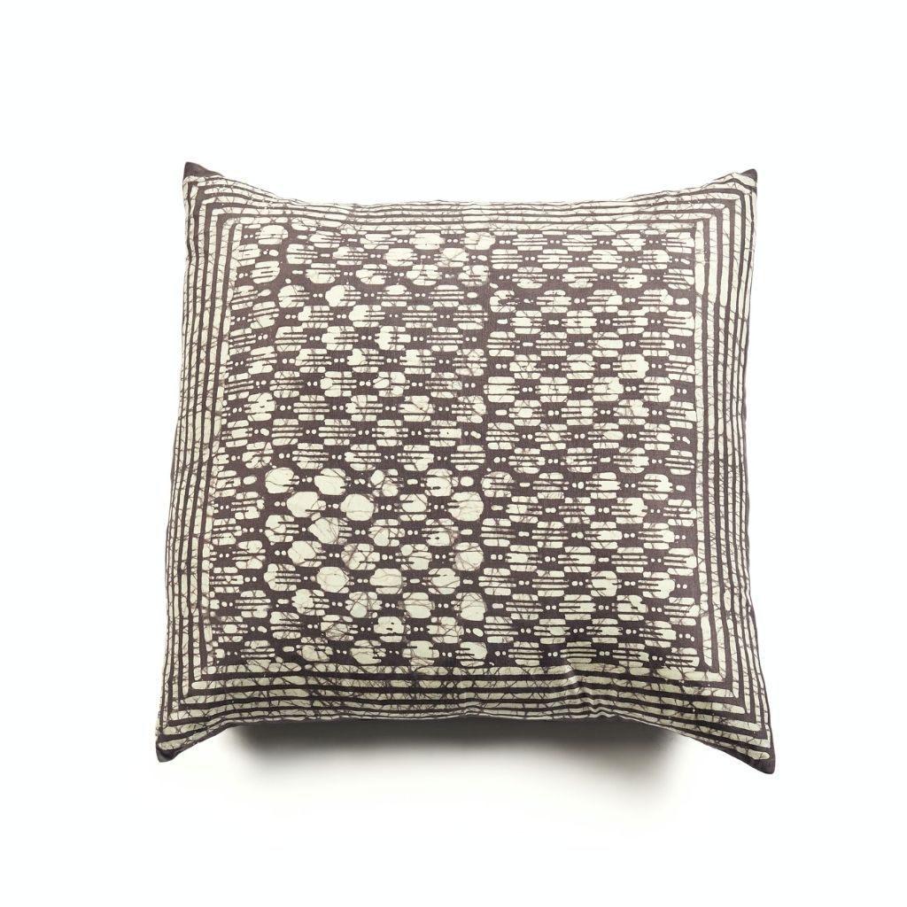 Oasis Wax Block Print Mulberry Silk Pillow (Charcoal)