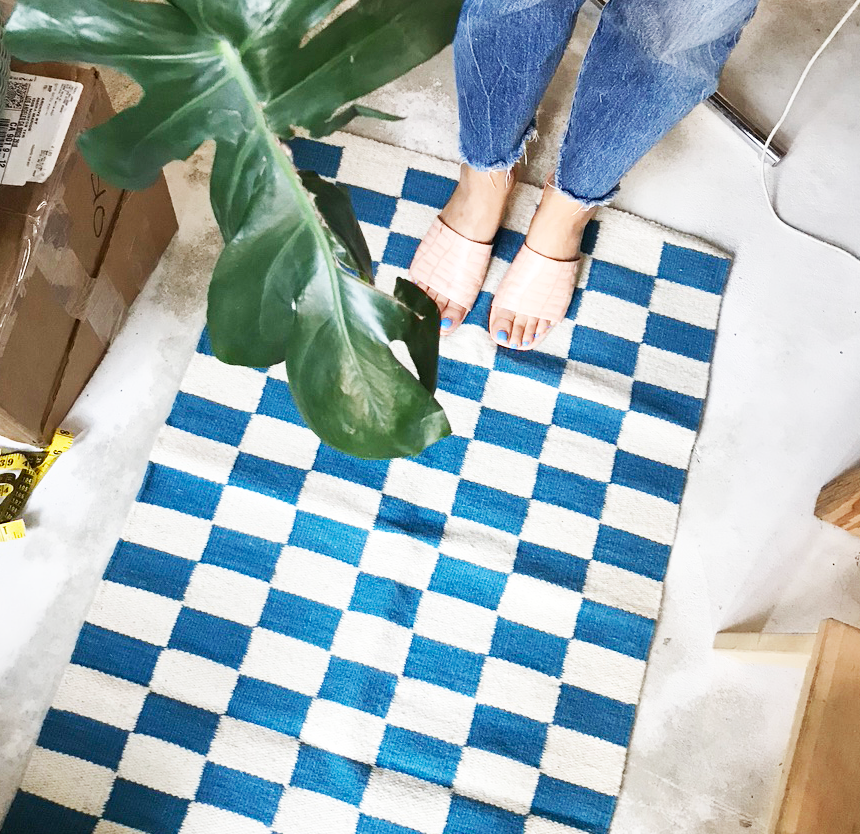 Zapotec Checkered Rug (Blue & Ivory)