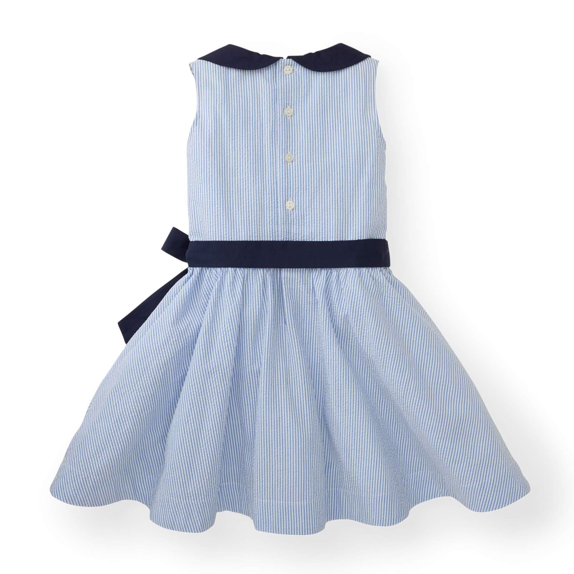 Seersucker Peter Pan Collar Dress (Blue)