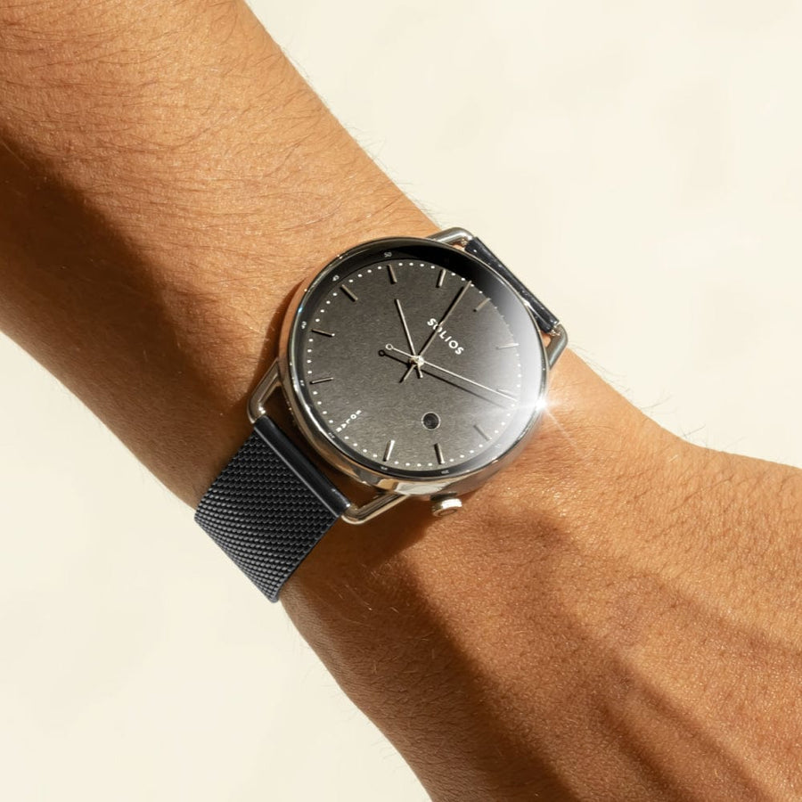 Black + Silver Solar Curve (Grey Mesh Metal)