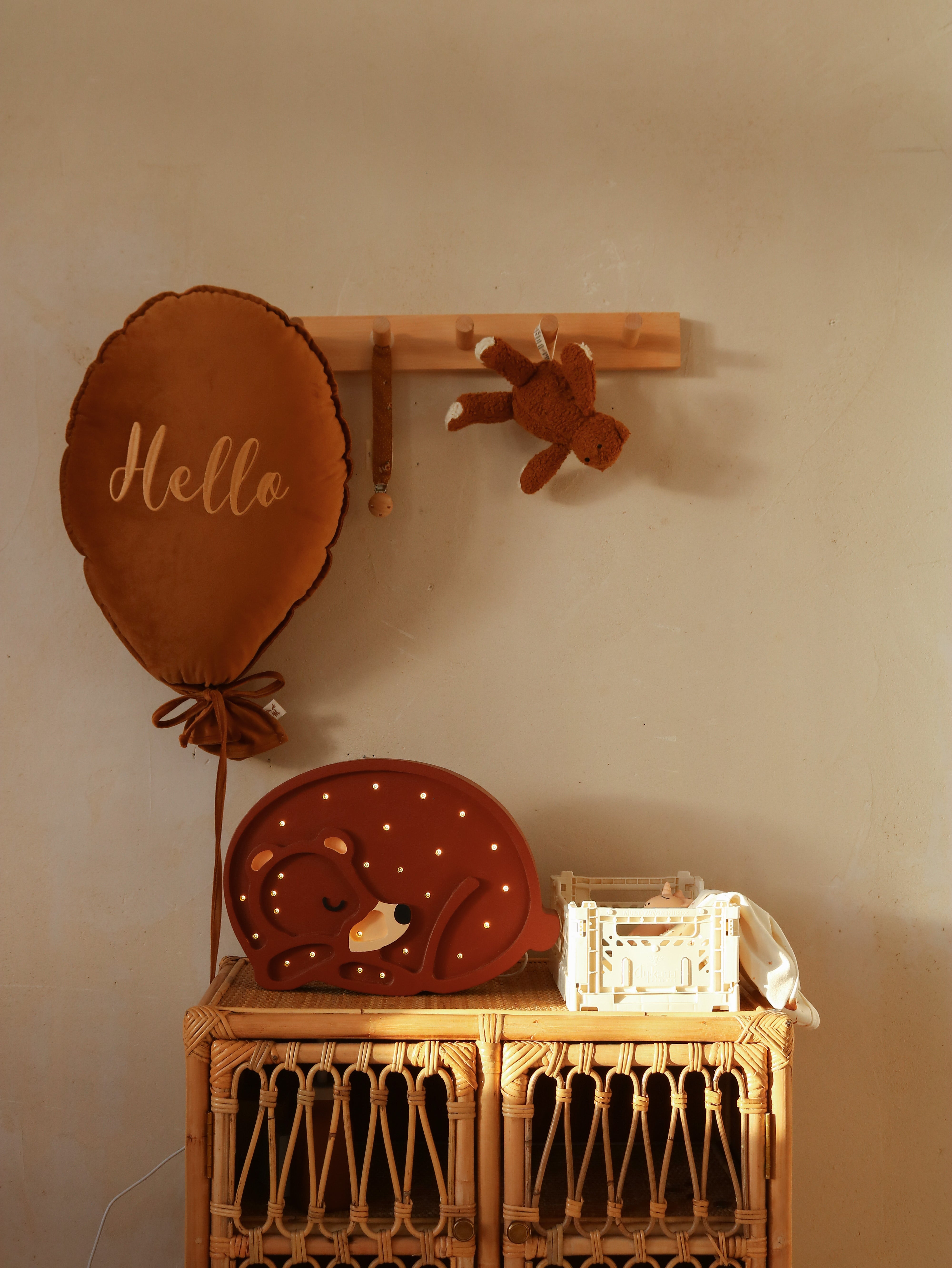 Little Lights Sleeping Bear wooden nightlight with dimmable LED and remote, handmade nursery decor piece