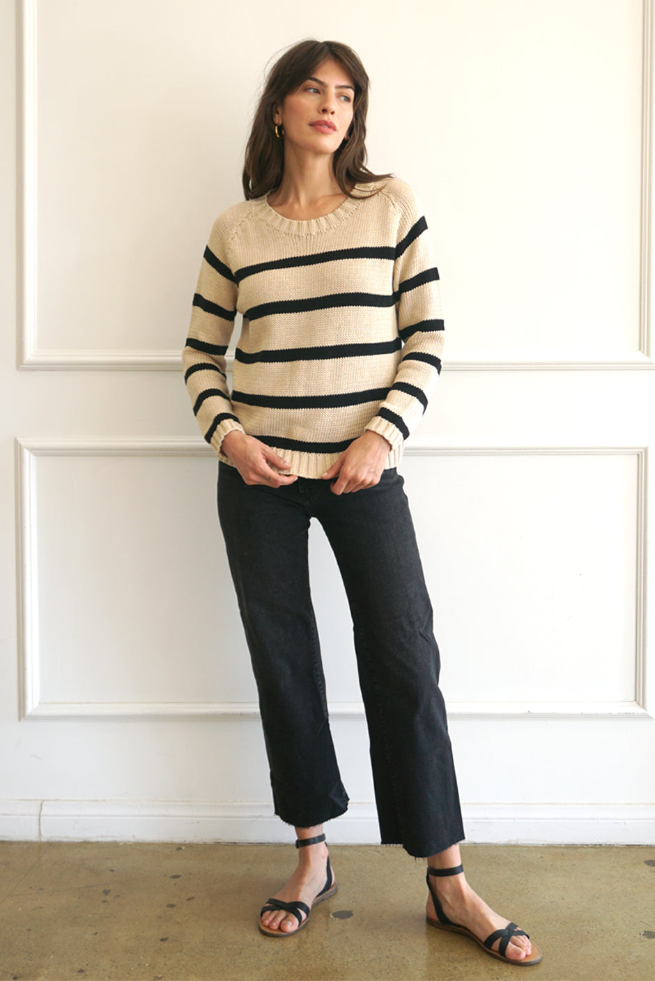 Stripe Sloane Crewneck (Sand)