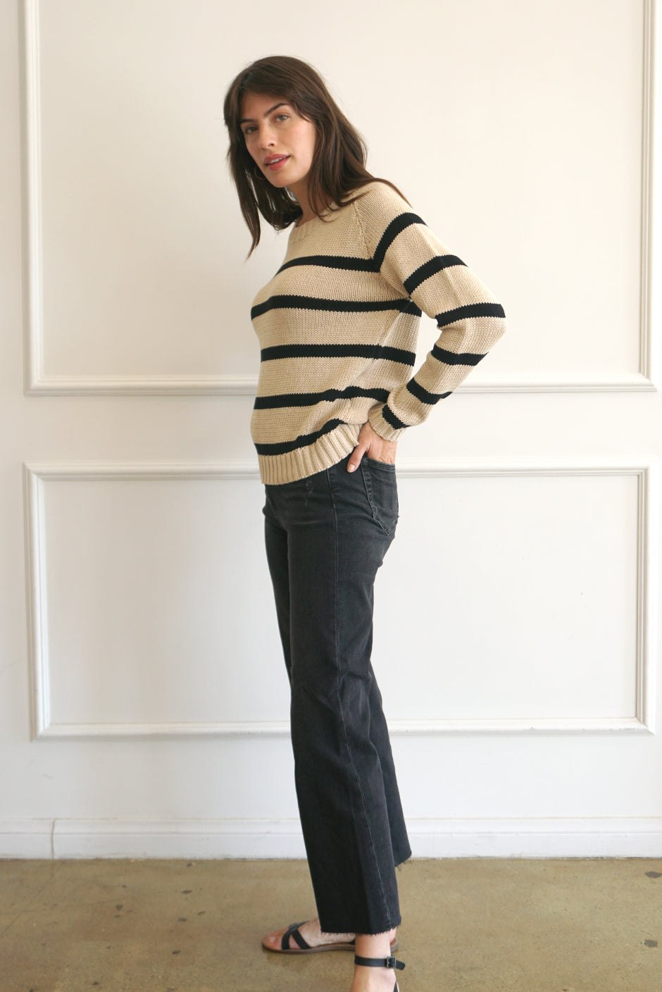 Stripe Sloane Crewneck (Sand)