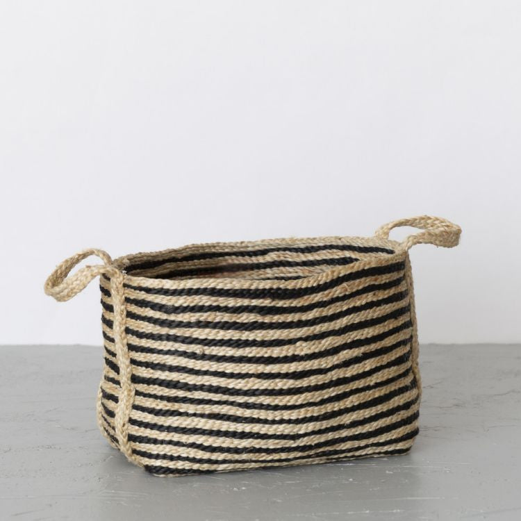 Small Jute Basket (Charcoal Stripe)