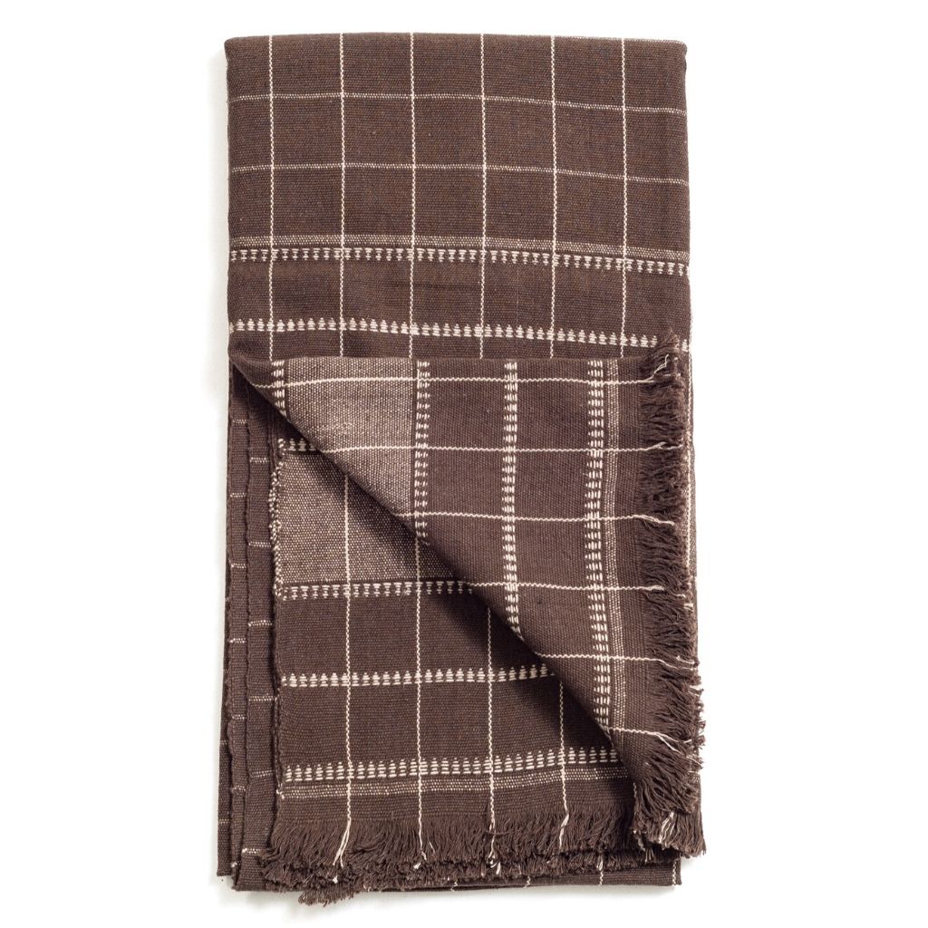 Treacle Check Pattern Organic Cotton Handloom Throw (Brown)