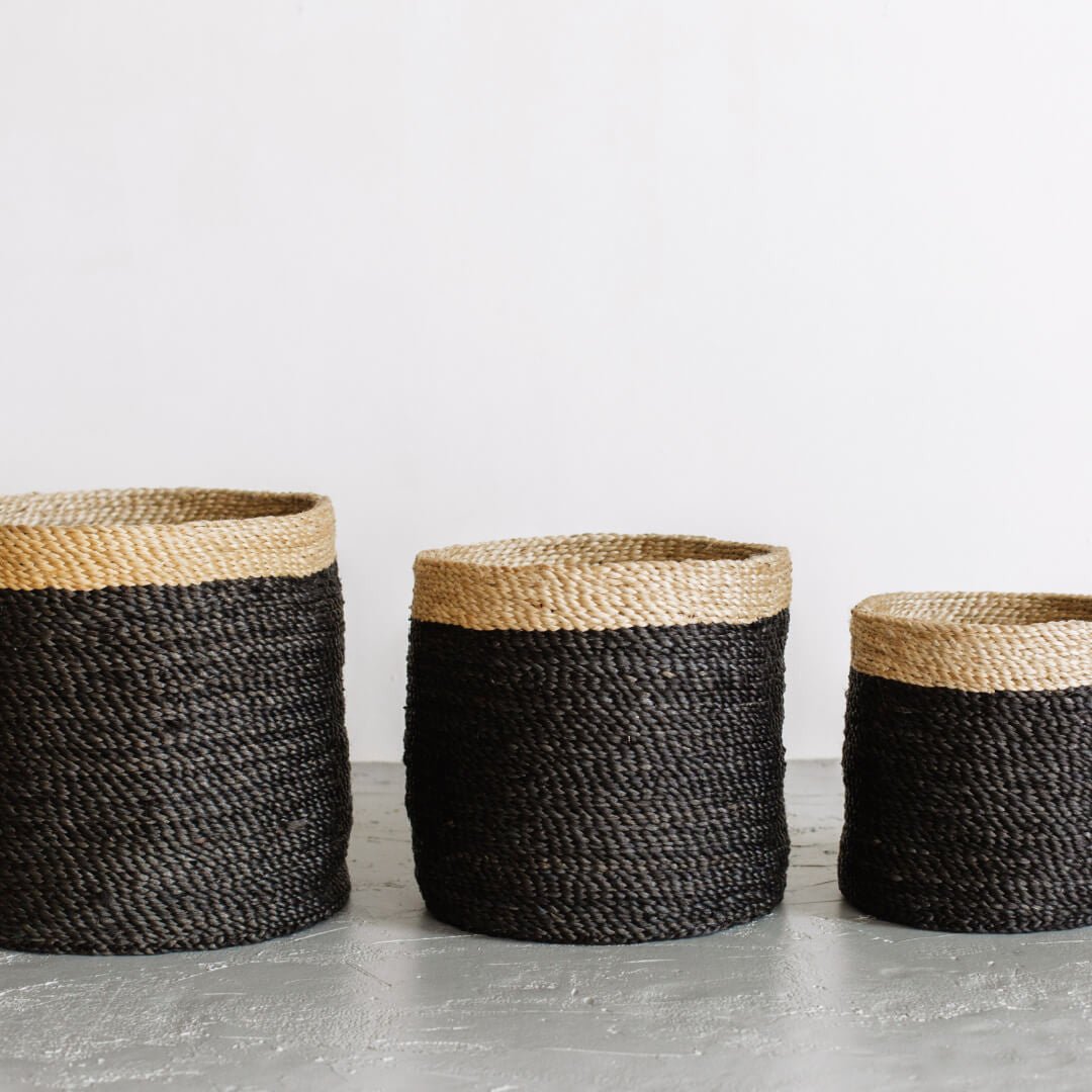 Tall Round Jute Storage Baskets