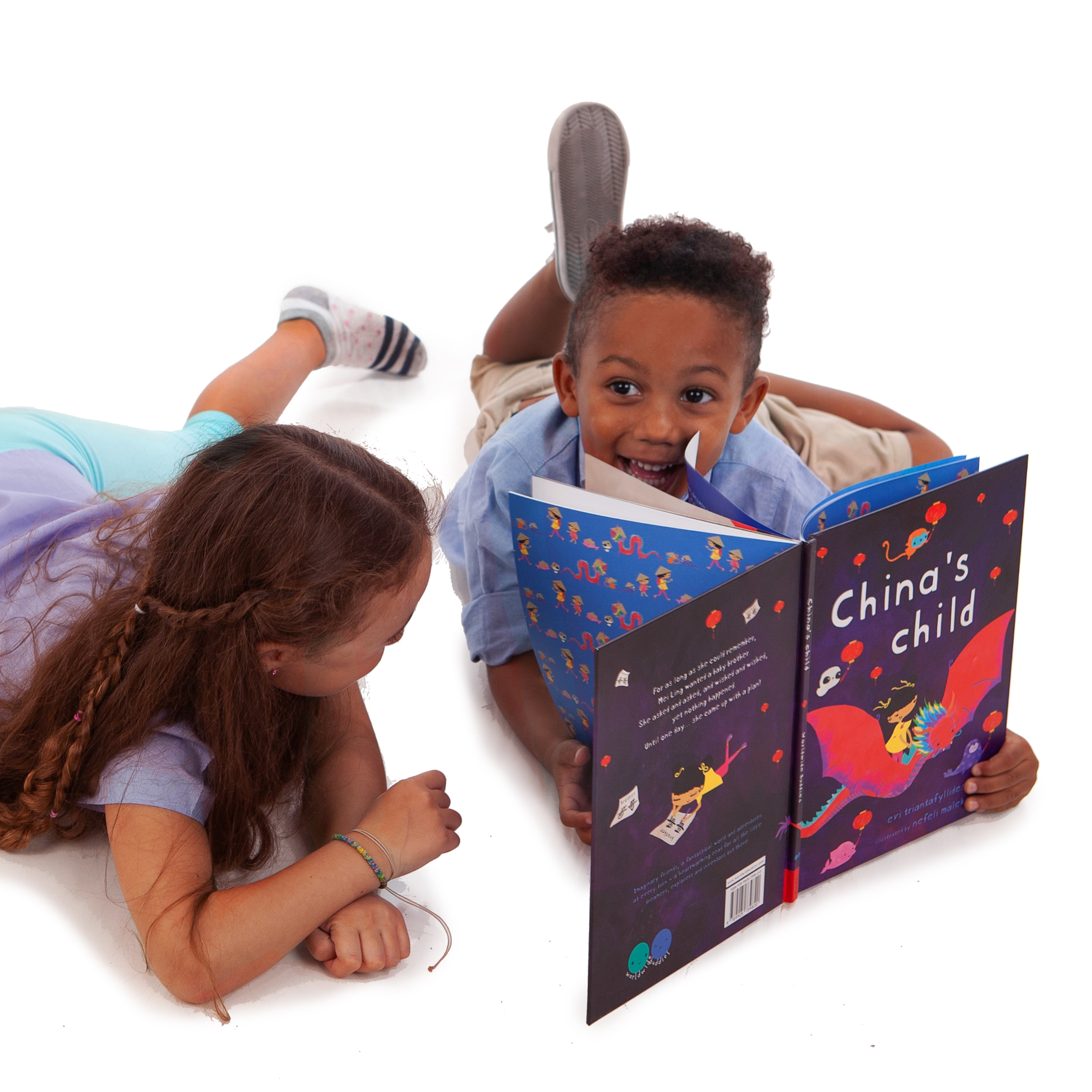 children reading book about chinese culture