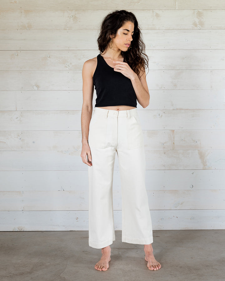 Wide Leg Cargo Pants (White)