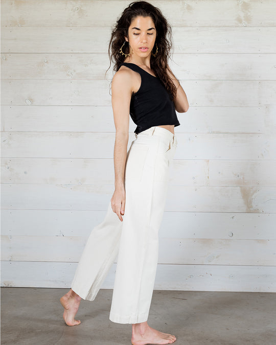 Wide Leg Cargo Pants (White)