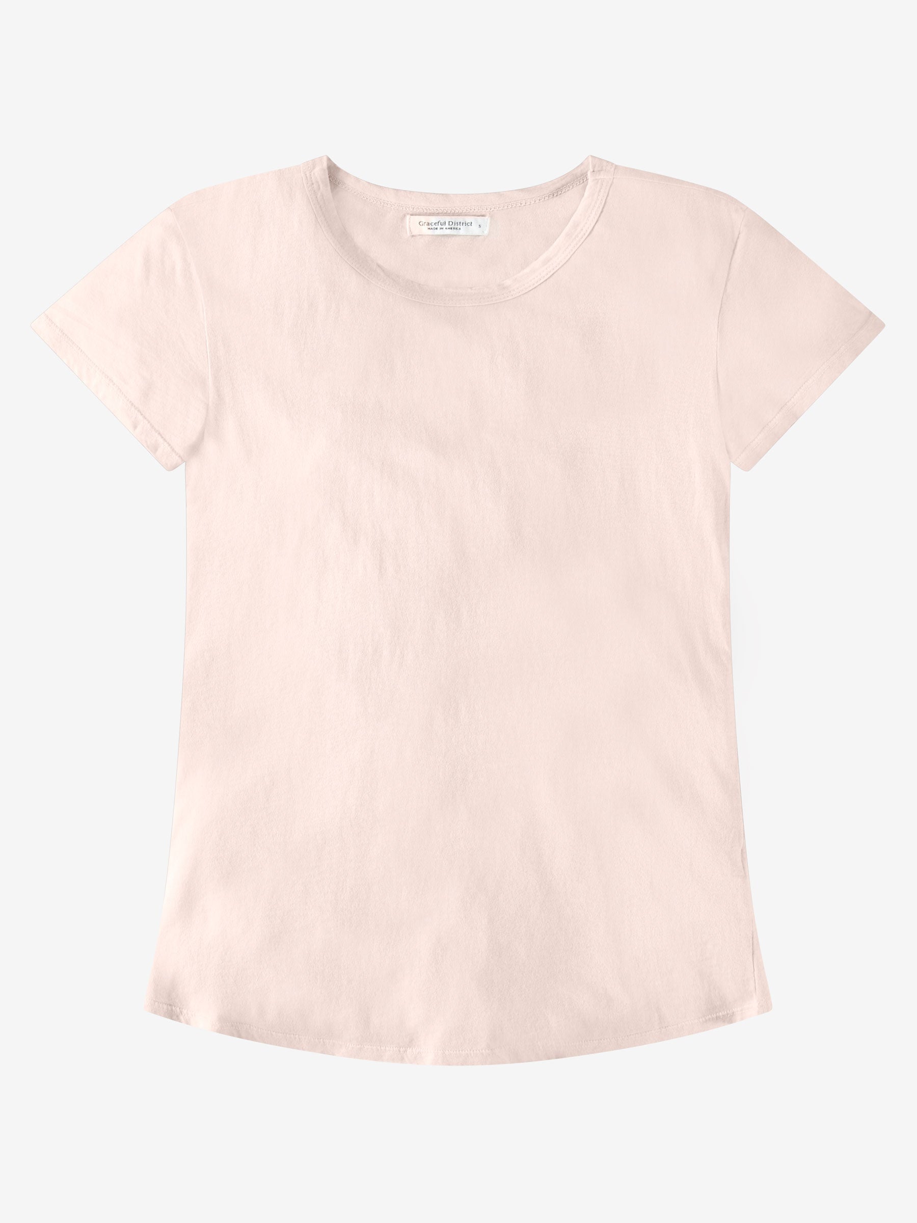 Crew Neck Curved Hem Tee (Rose Quartz) Tops Graceful District 