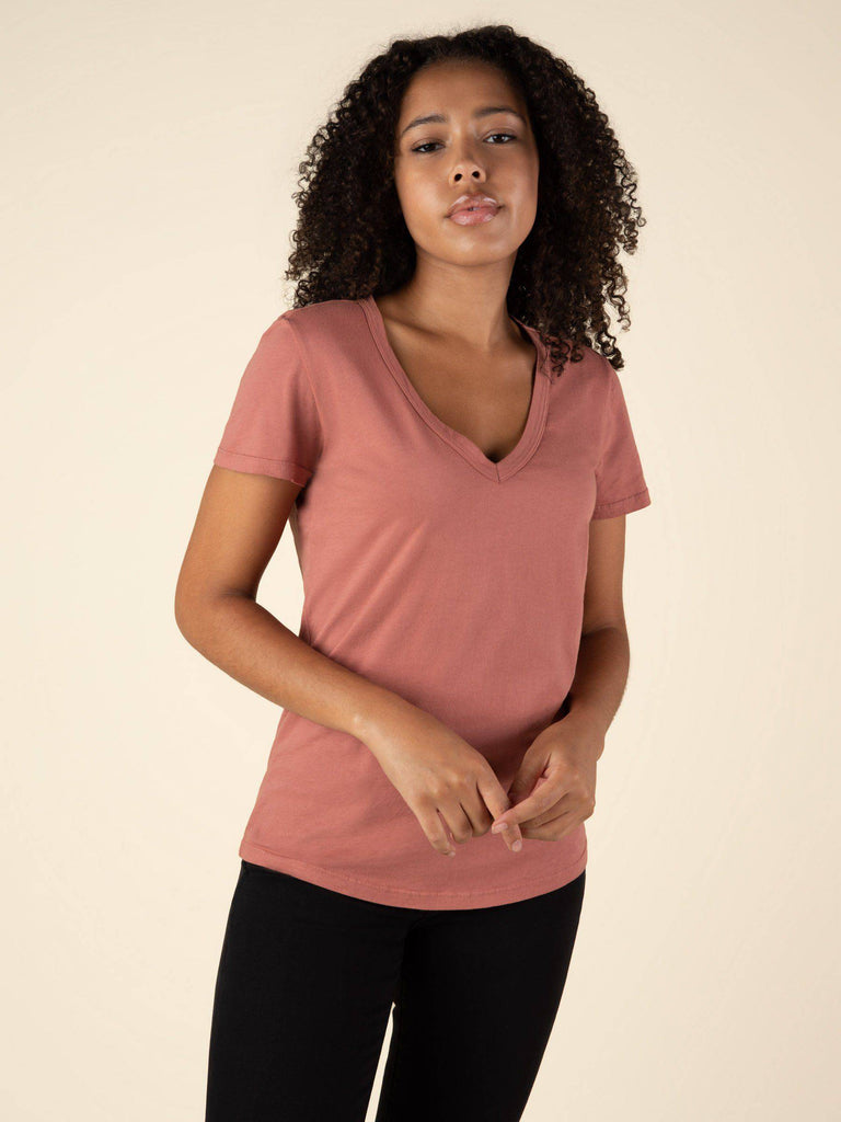 V-Neck Curved Hem Tee (Clay) Top Graceful District 