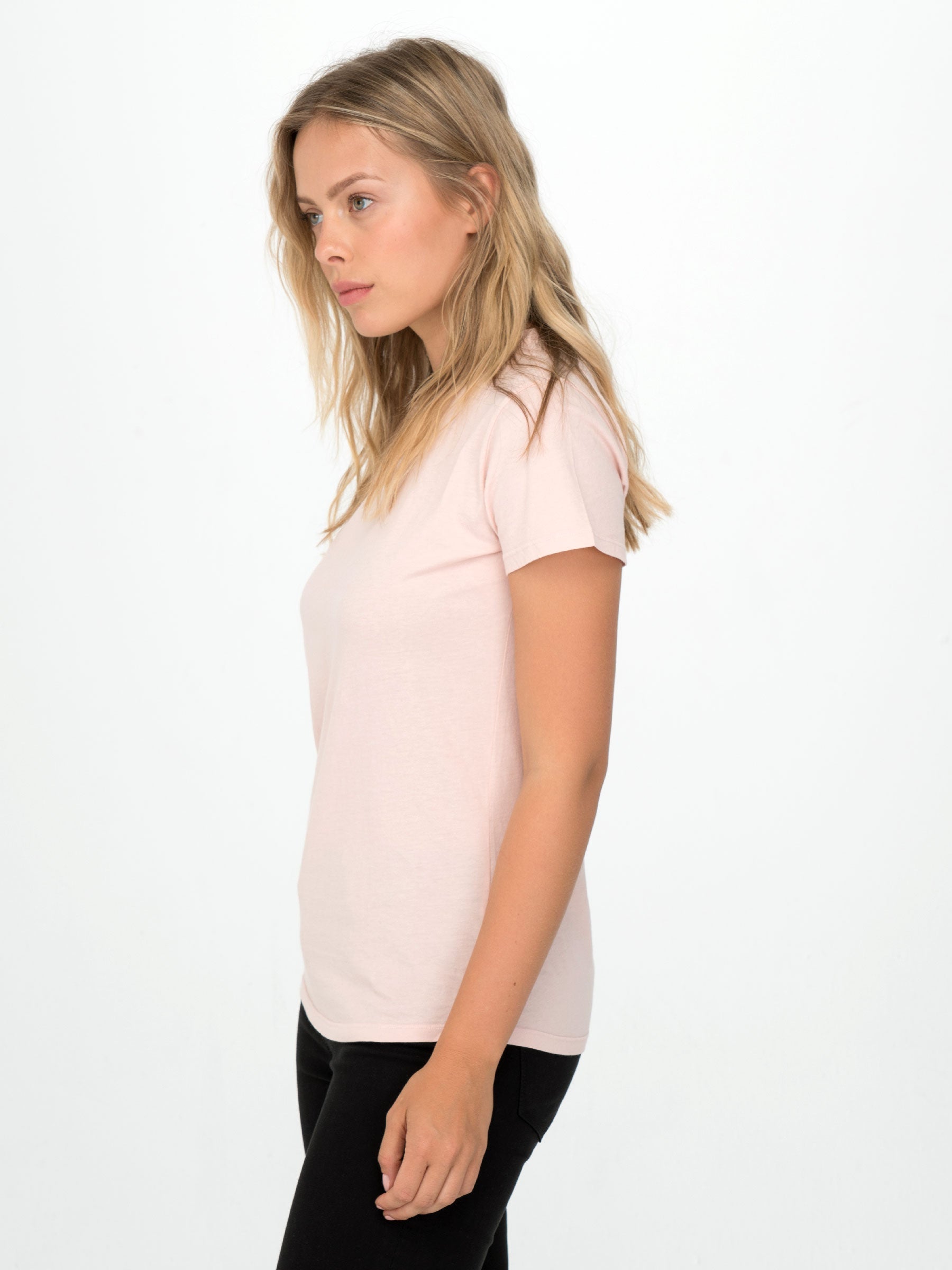 Crew Neck Curved Hem Tee (Rose Quartz) Tops Graceful District 